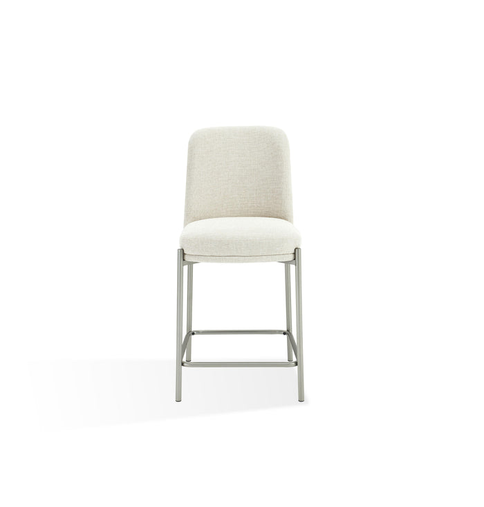 Dion Upholstered Counter Stool in Natural Light Linen and Brushed Nickel Metal - What A Room