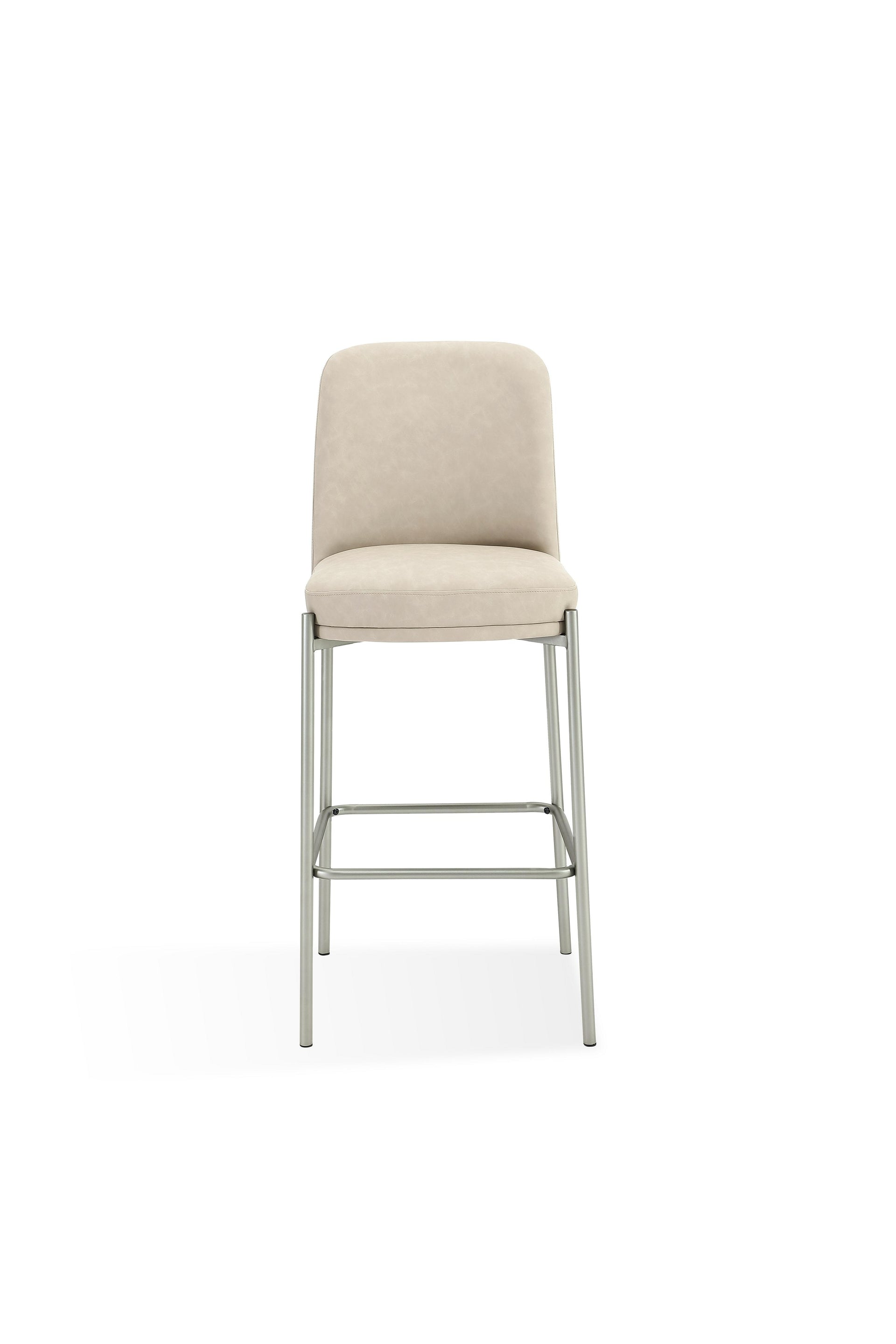 Dion Upholstered Bar Stool in Camel Synthetic Leather and Brushed Nickel Metal - What A Room