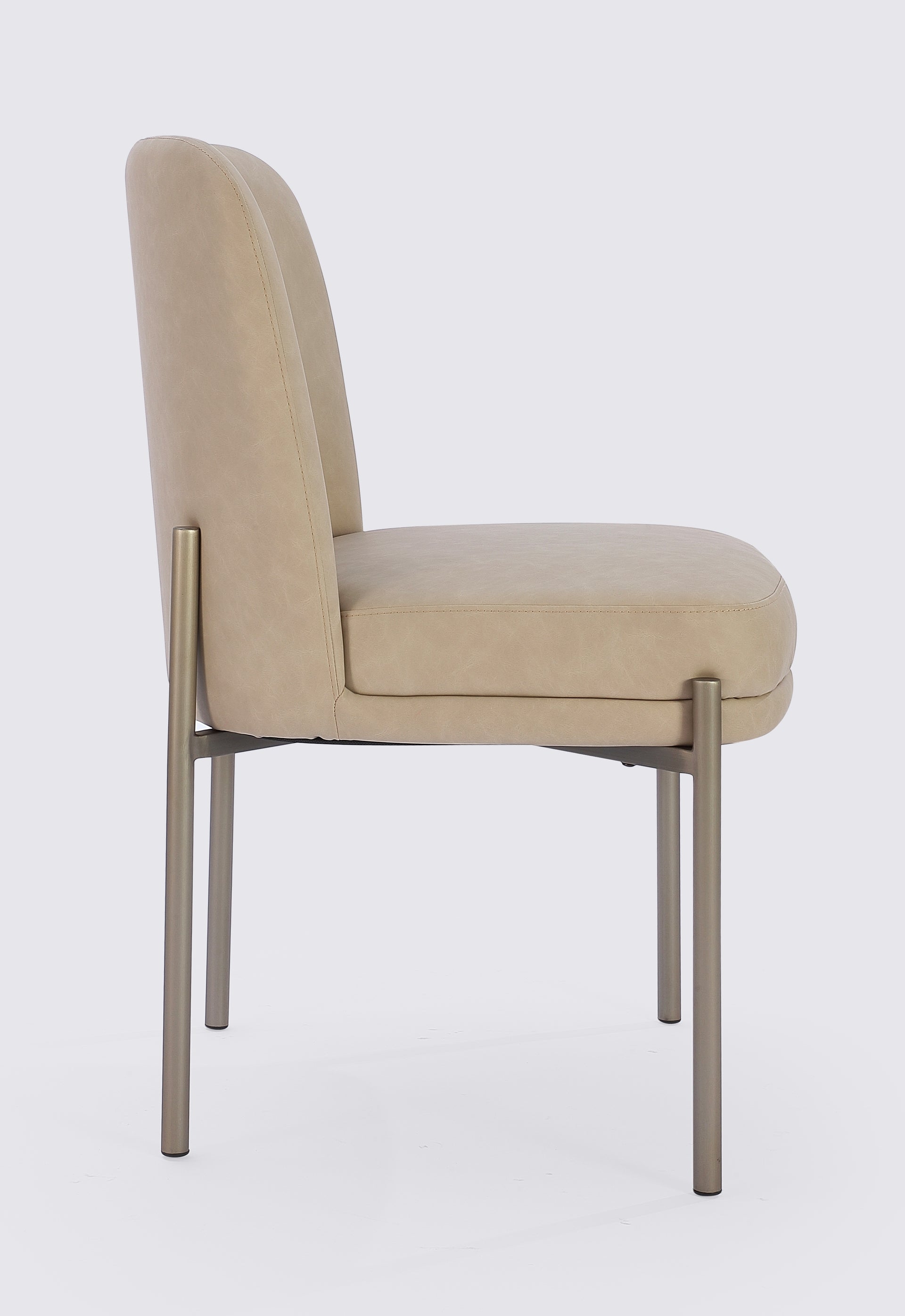 Dion Upholstered Dining Chair in Camel Synthetic Leather and Brushed Nickel Metal (Set of 2) - What A Room