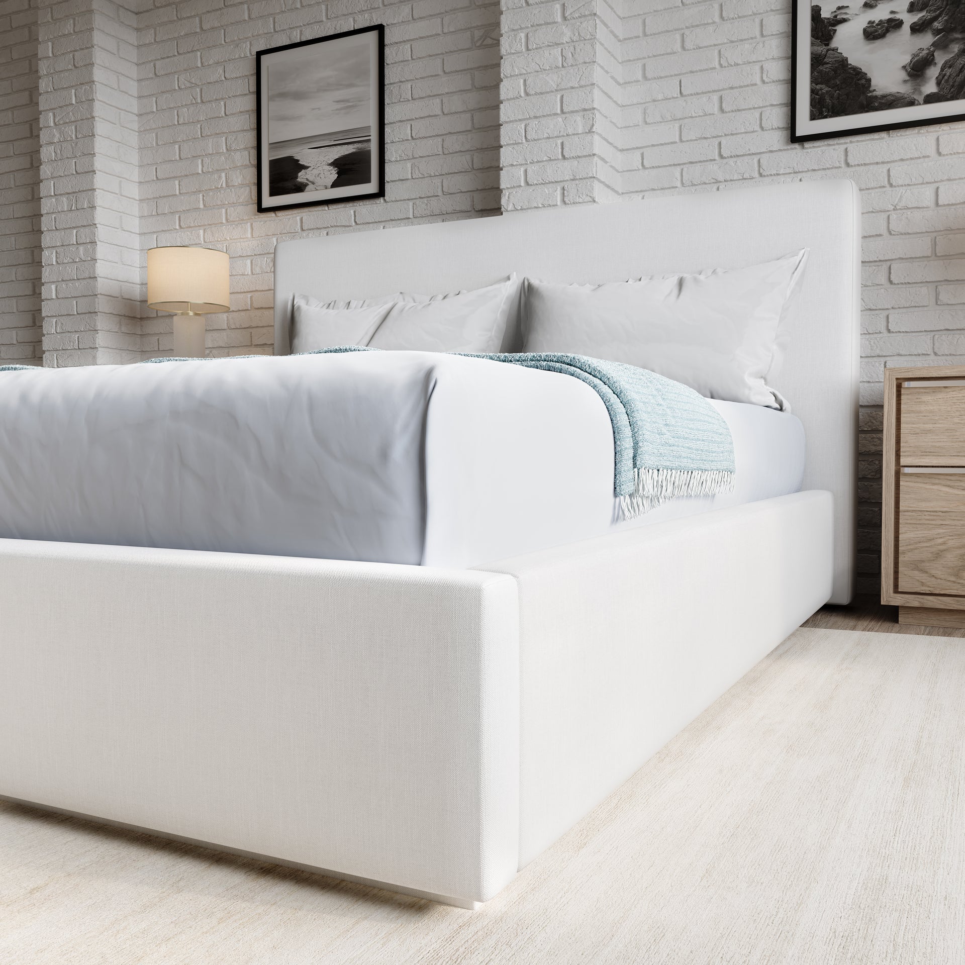 One Upholstered Platform Bed in Pearl - What A Room