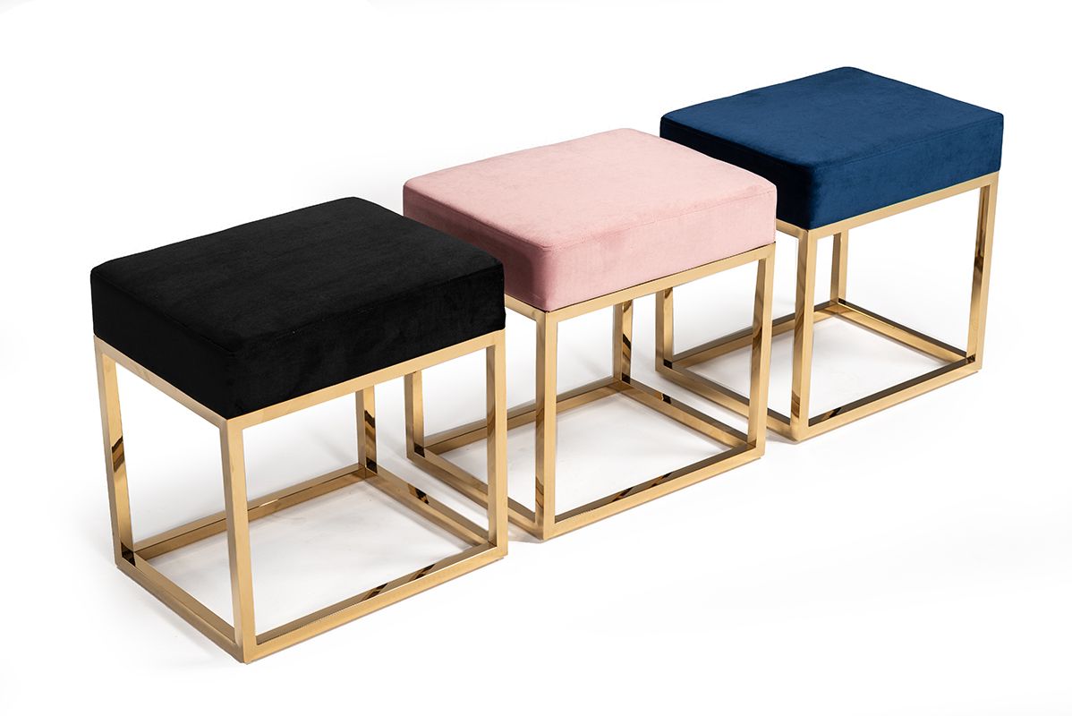 Modrest Downey Modern Blue Velvet & Gold Stool Ottoman - What A Room