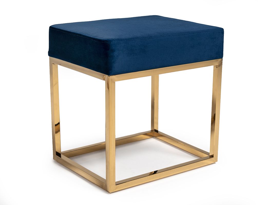 Modrest Downey Modern Blue Velvet & Gold Stool Ottoman - What A Room