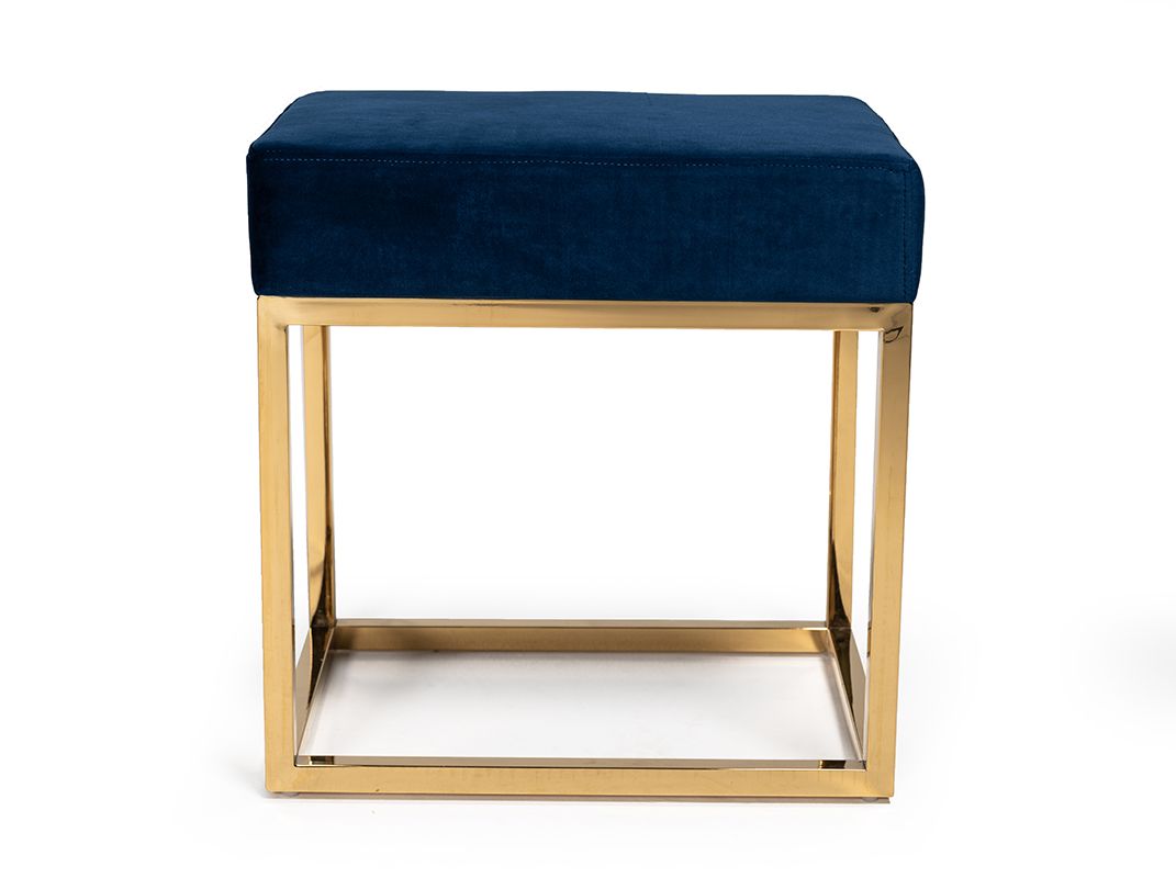 Modrest Downey Modern Blue Velvet & Gold Stool Ottoman - What A Room