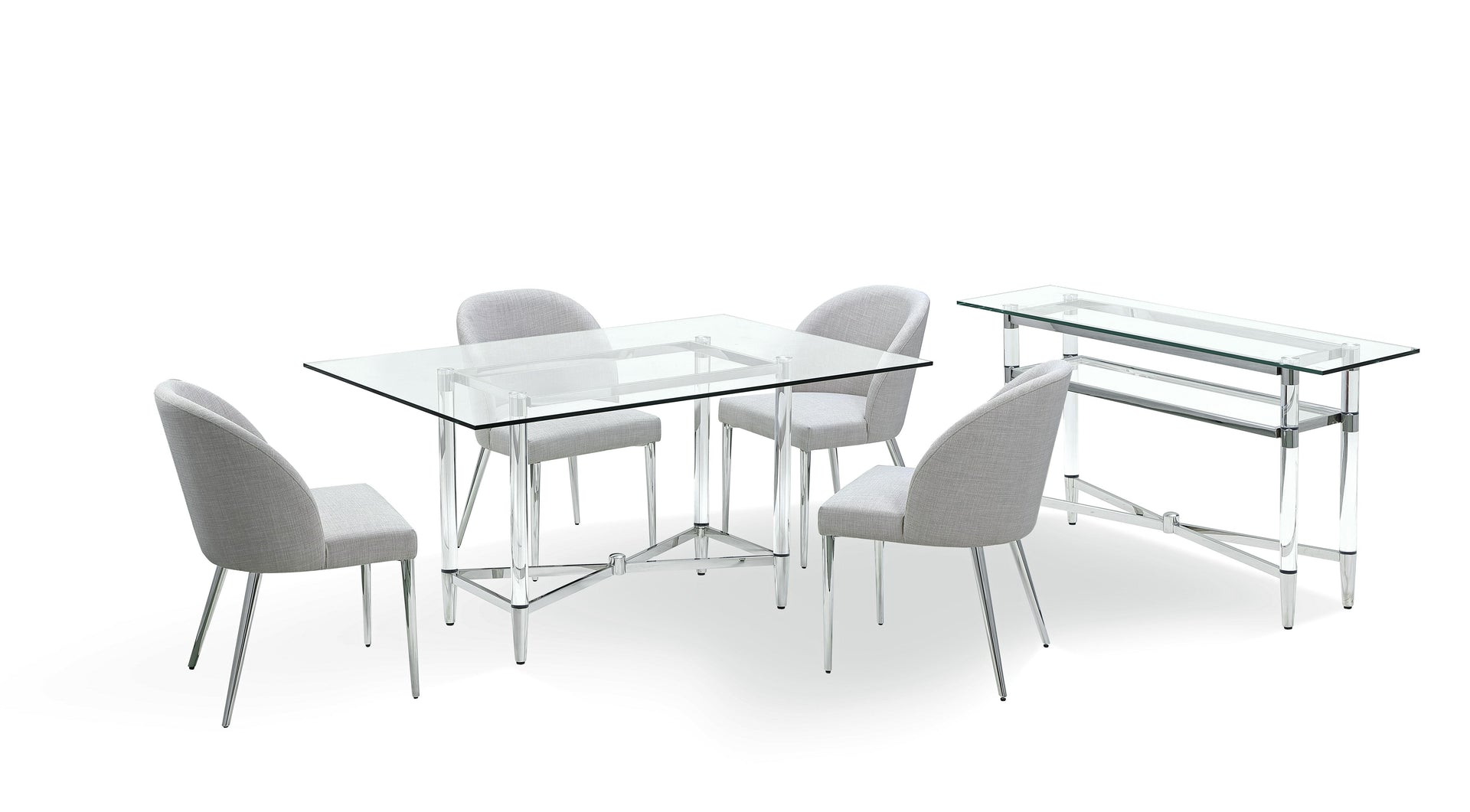 Marilyn Glass Top Dining Server in Polished Stainless Steel and Clear Acrylic - What A Room