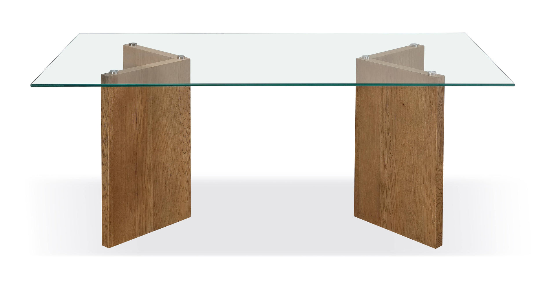 One Modern Coastal Glass Top Dining Table in White Oak - What A Room