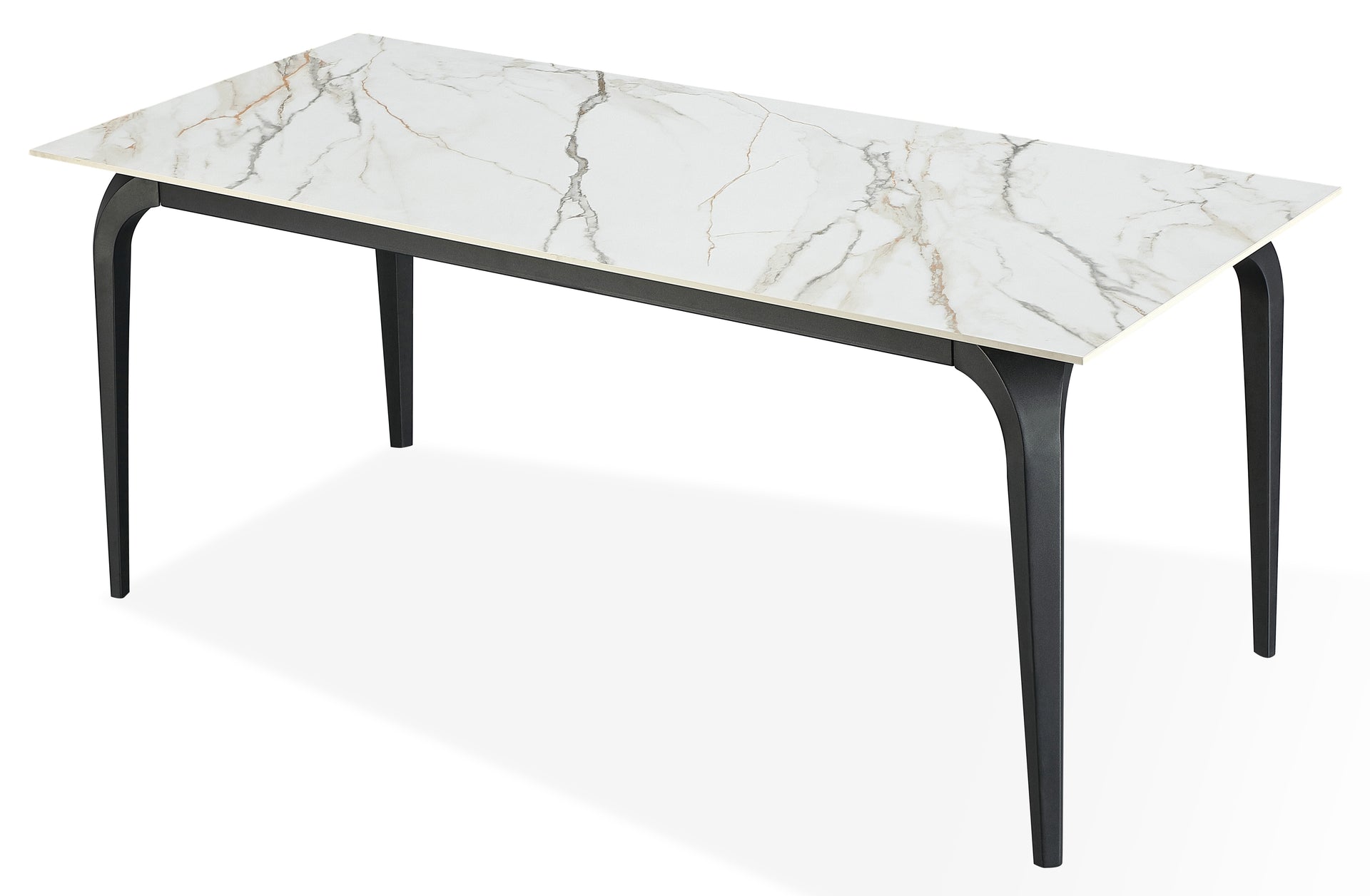 Nicoya Stone Top Rectangular Dining Table in Pumpkin Spice Stone and Black Metal - What A Room