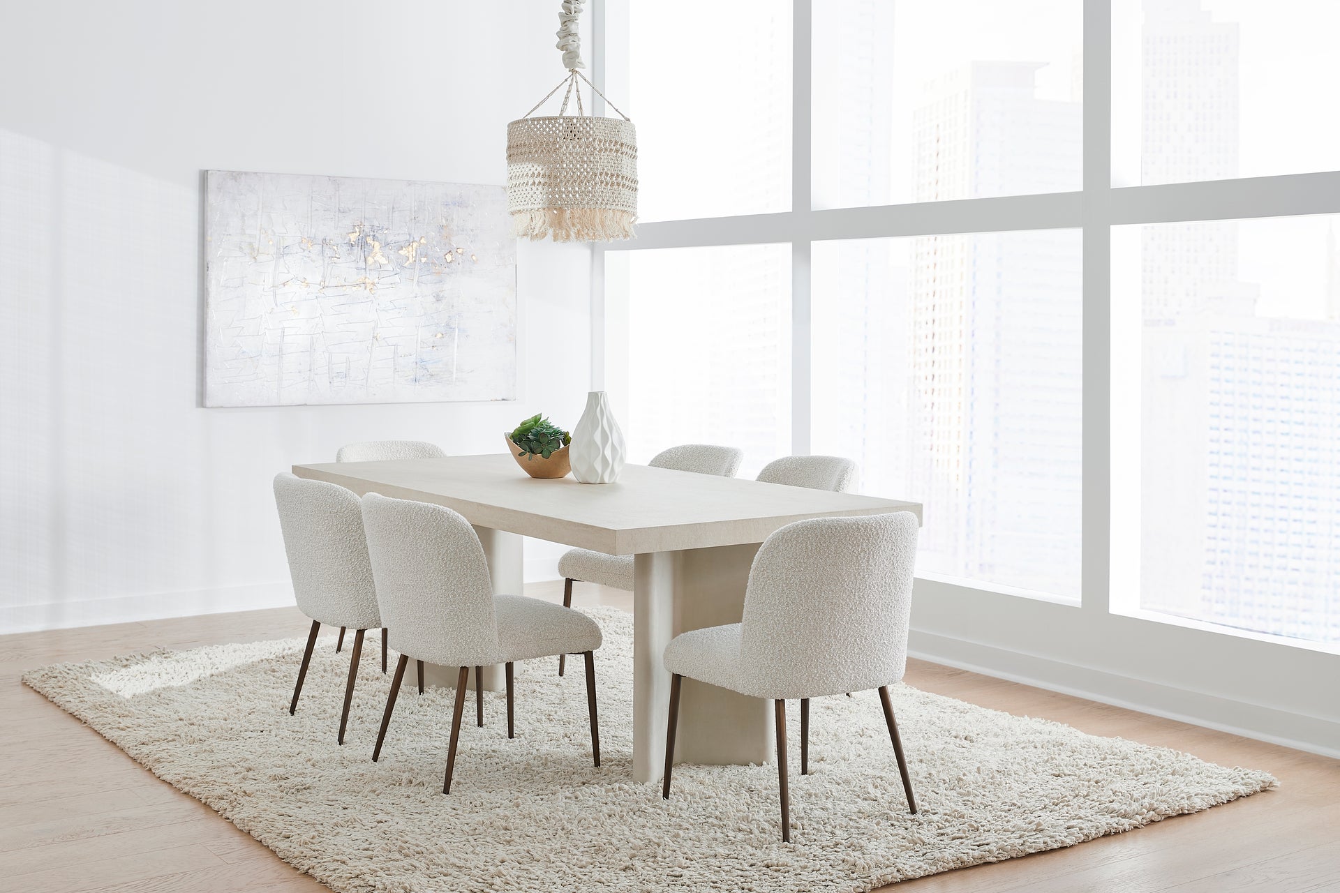 Caye Stone Top Double Pedestal Dining Table with Ivory Cement Base - What A Room