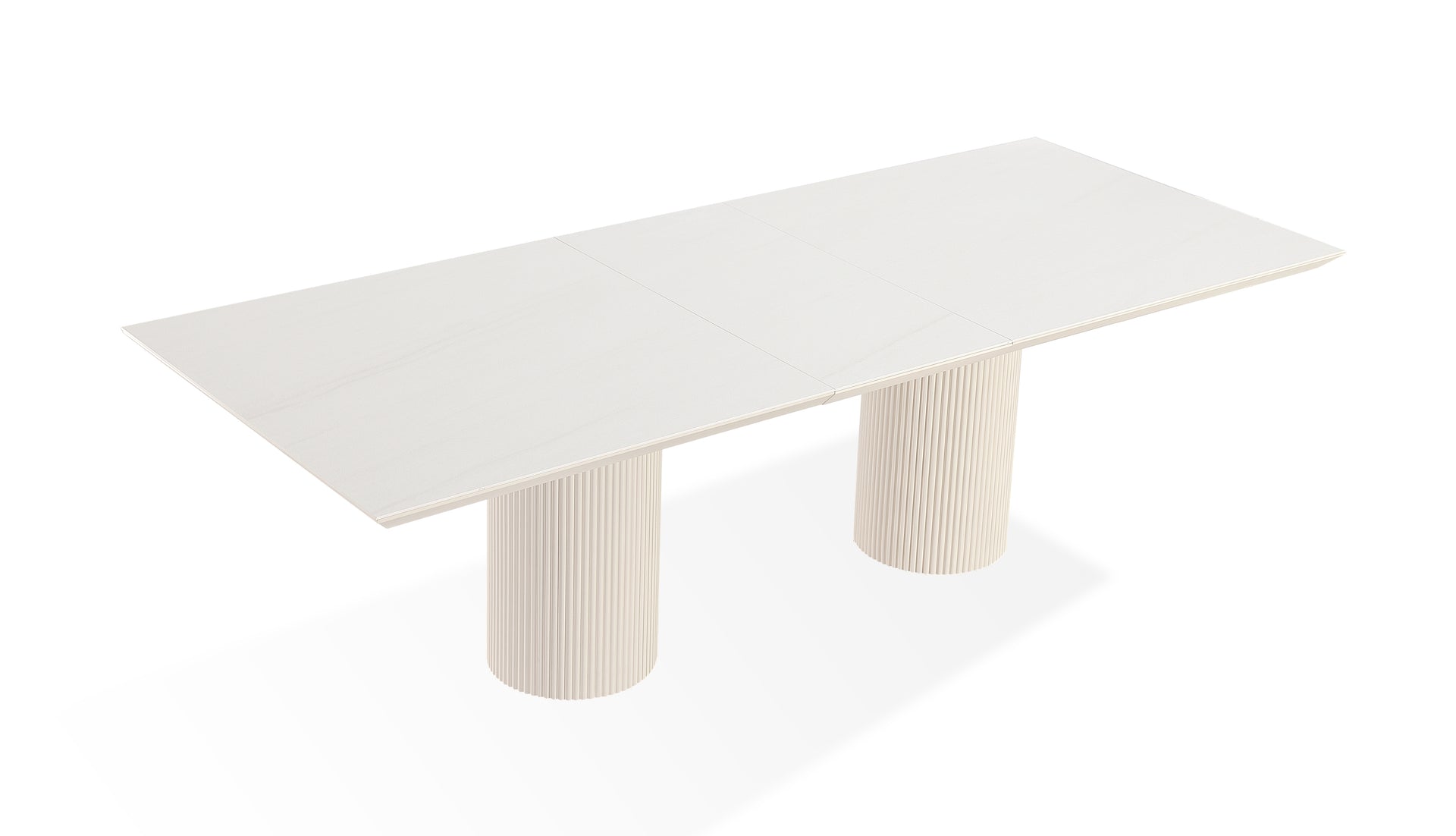 Cannon Stone Top Double Pedestal Extension Dining Table with Ivory Wood Base - What A Room