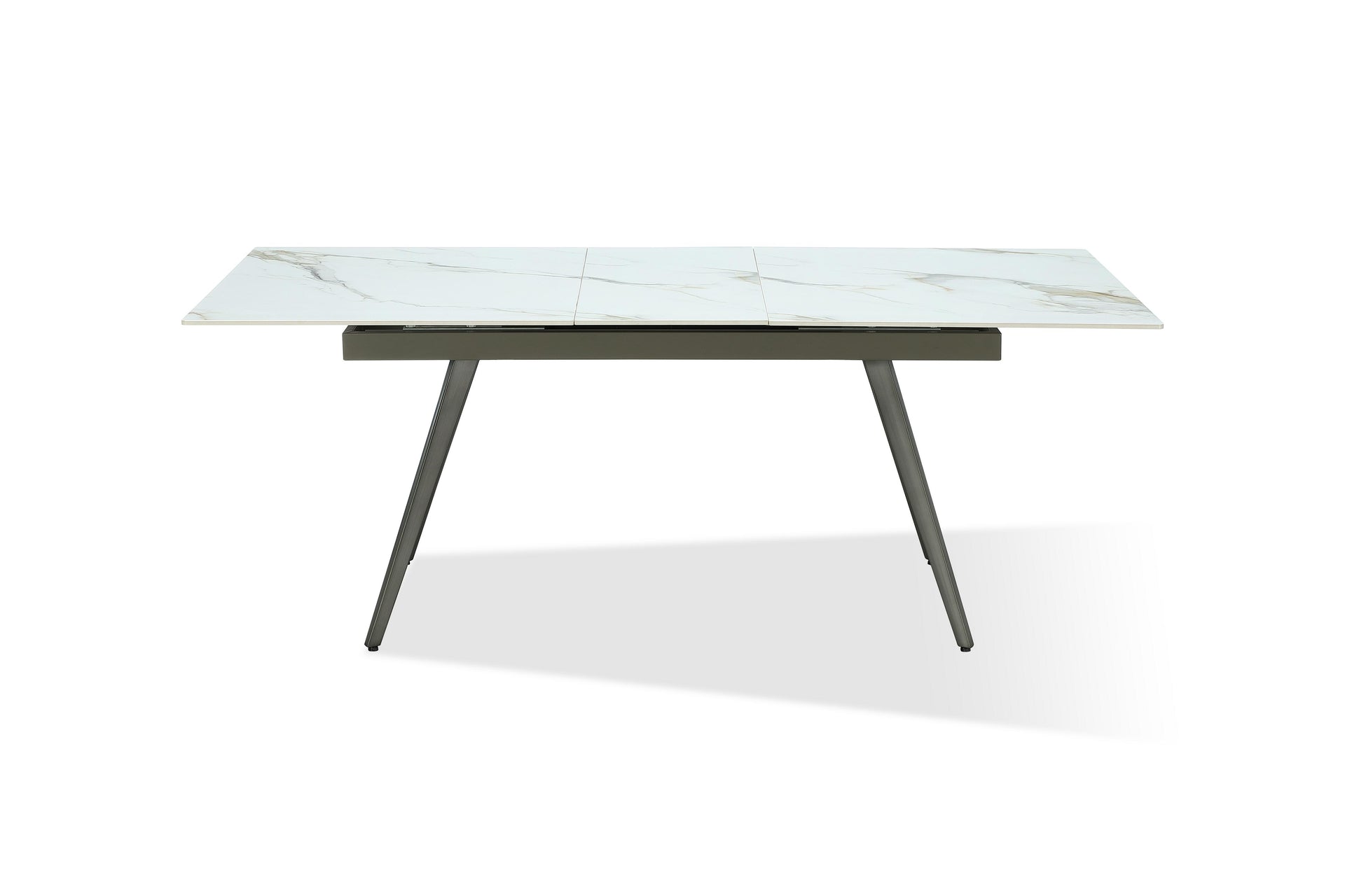 Lucia Extendable Stone Top Metal Leg Dining Table in Polished Cappuccino and Gunmetal - What A Room