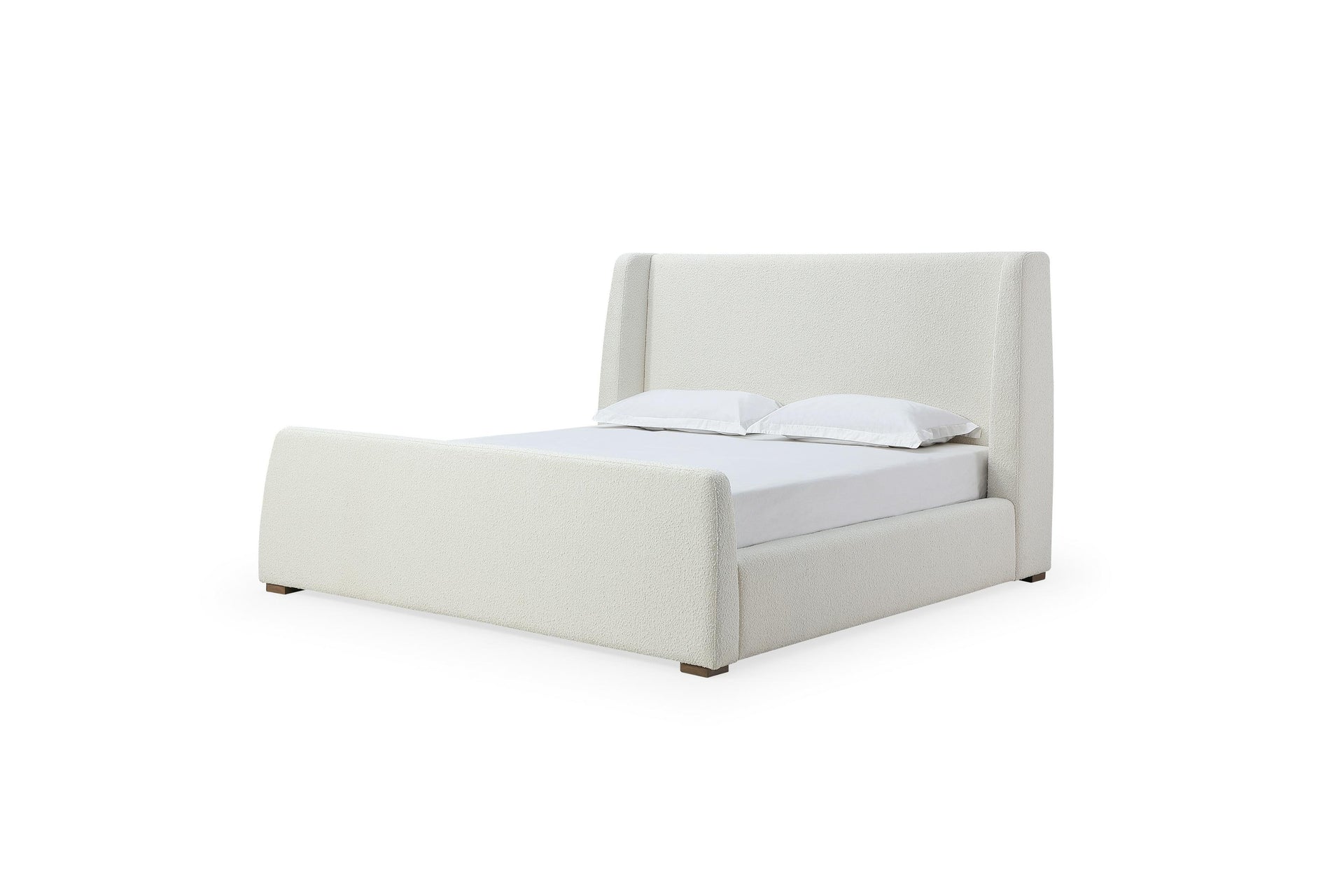 Presley Upholstered Wingback Platform Bed in Cottage Cheese Boucle - What A Room