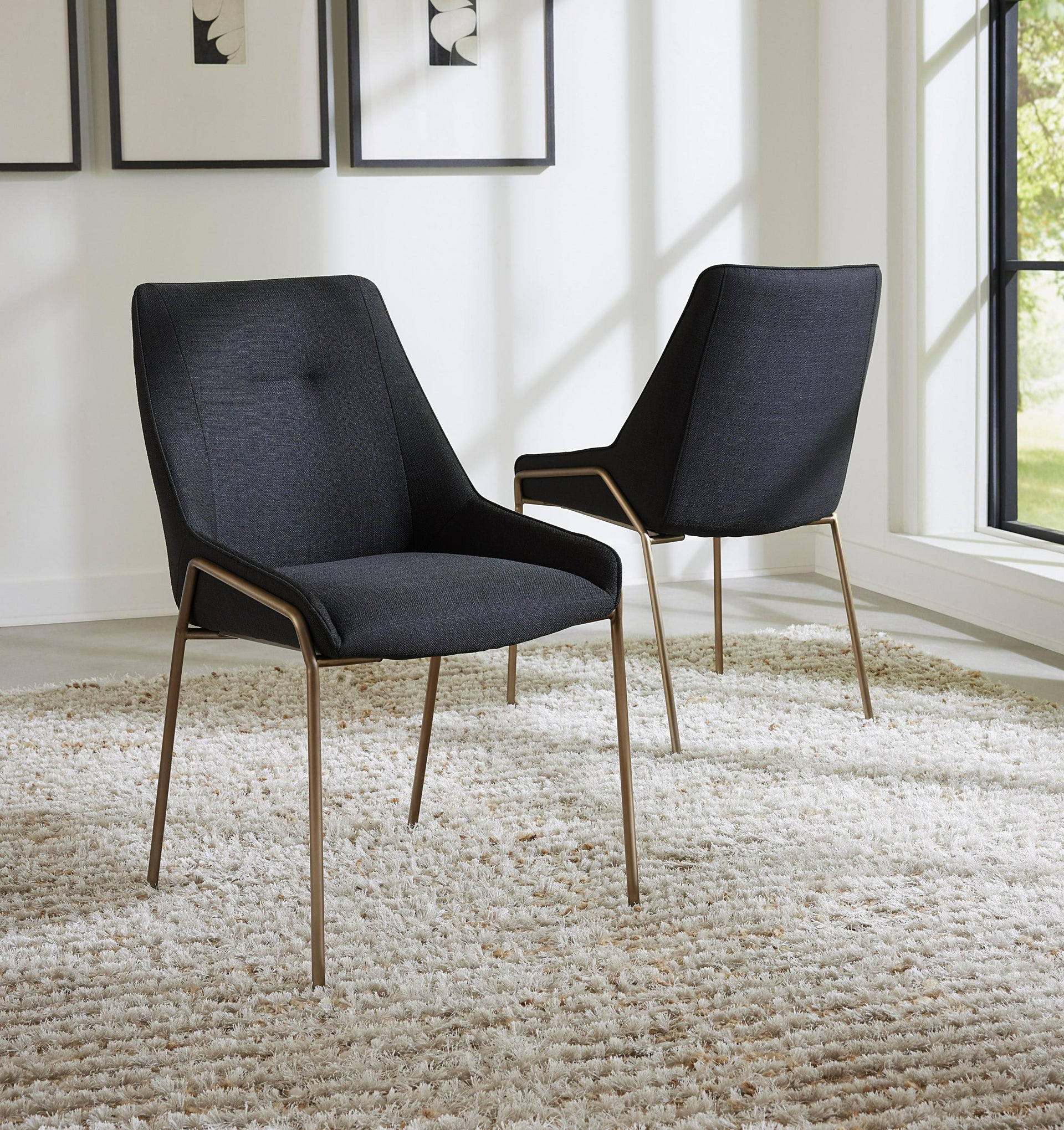 Cyrus Upholstered Dining Chair in Coal Fabric and Brushed Bronze Metal (Set of 2) - What A Room