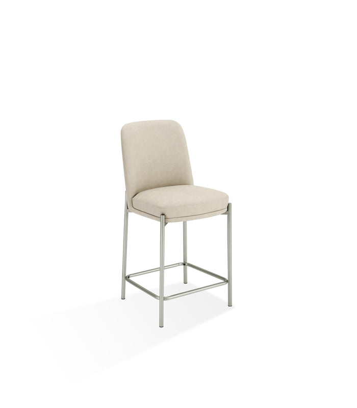 Dion Upholstered Counter Stool in Camel Synthetic Leather and Brushed Nickel Metal - What A Room