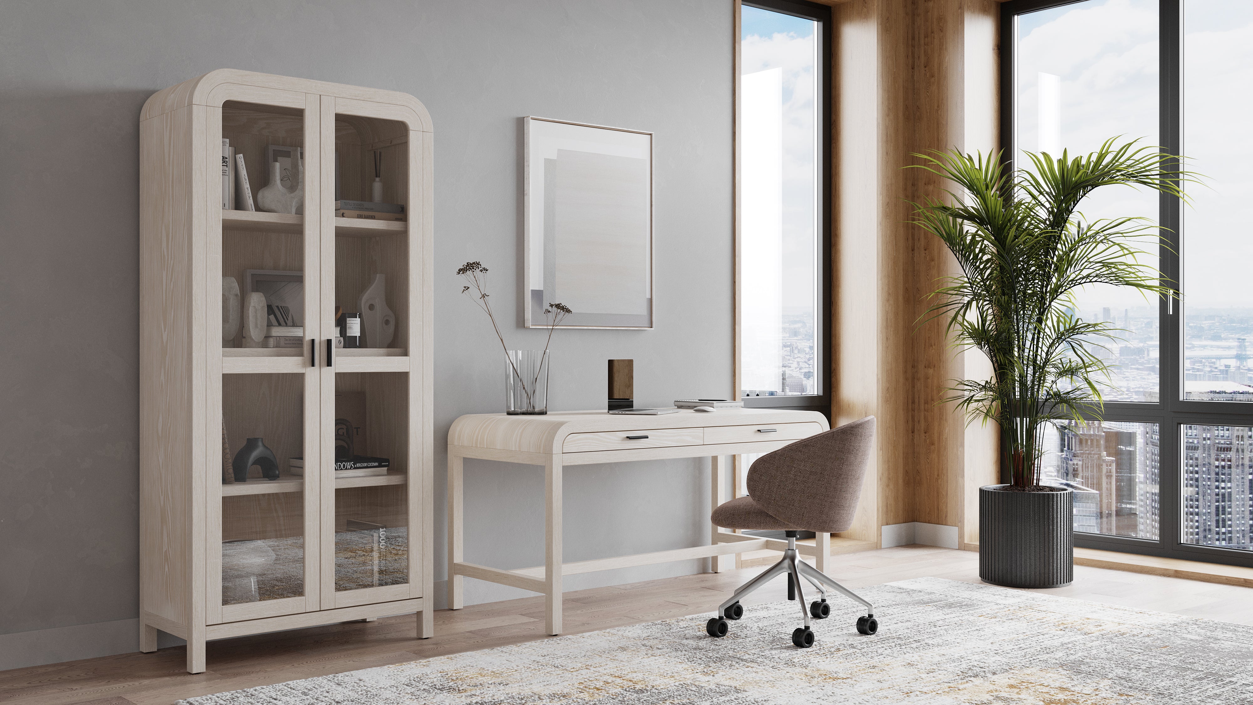 Drake Glass Door Wooden Bookcase in Sugar - What A Room