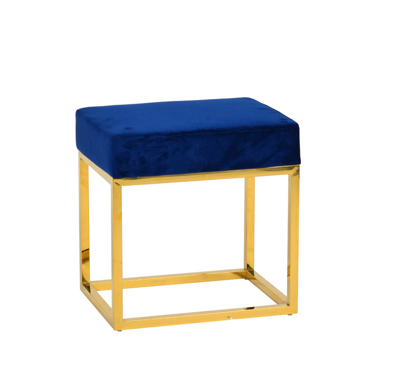 Modrest Downey Modern Blue Velvet & Gold Stool Ottoman - What A Room