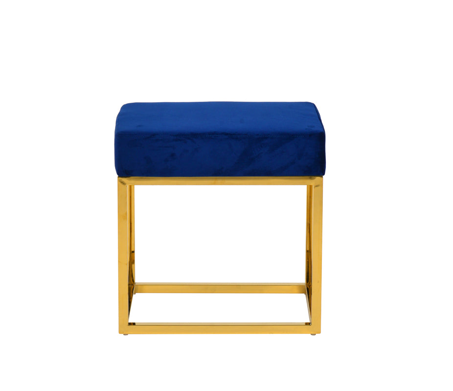 Modrest Downey Modern Blue Velvet & Gold Stool Ottoman - What A Room