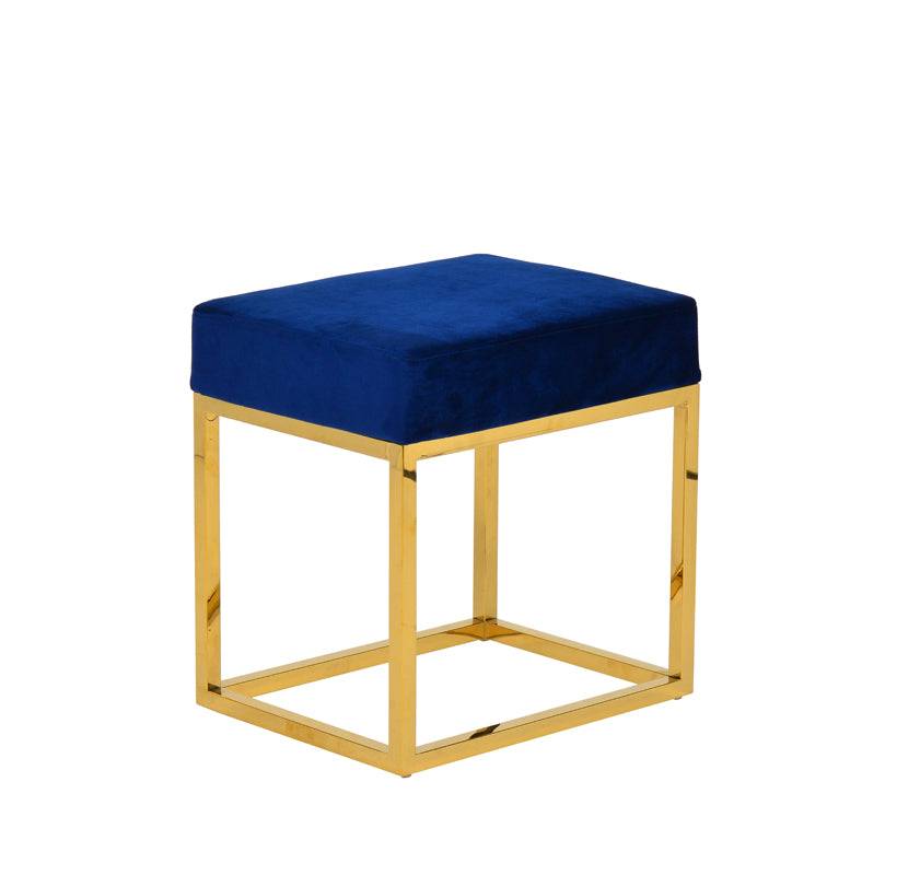 Modrest Downey Modern Blue Velvet & Gold Stool Ottoman - What A Room