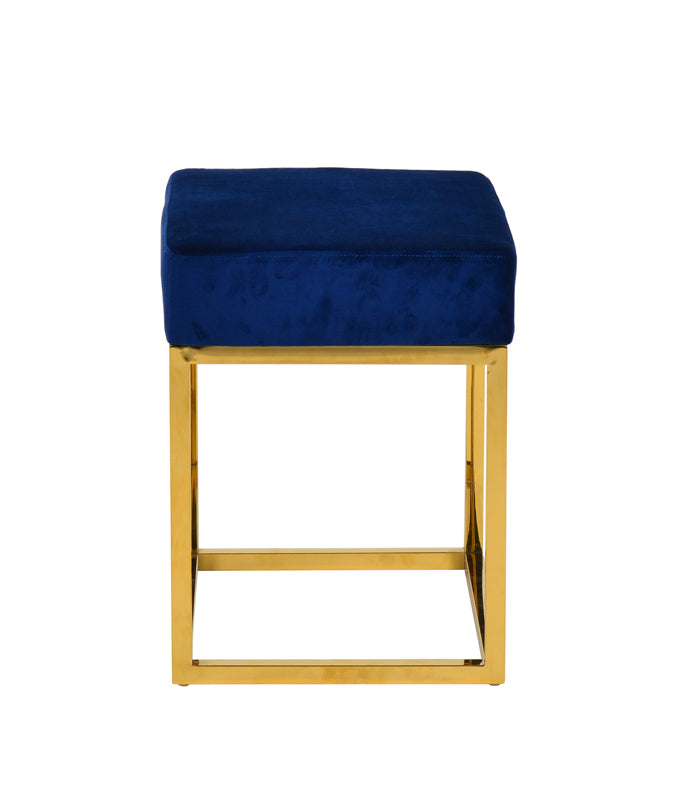 Modrest Downey Modern Blue Velvet & Gold Stool Ottoman - What A Room