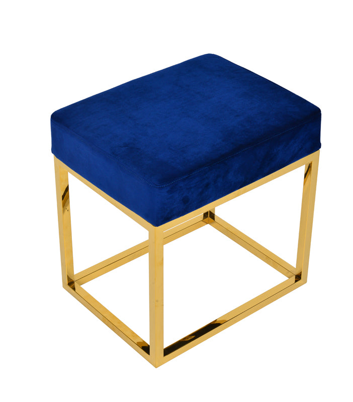 Modrest Downey Modern Blue Velvet & Gold Stool Ottoman - What A Room