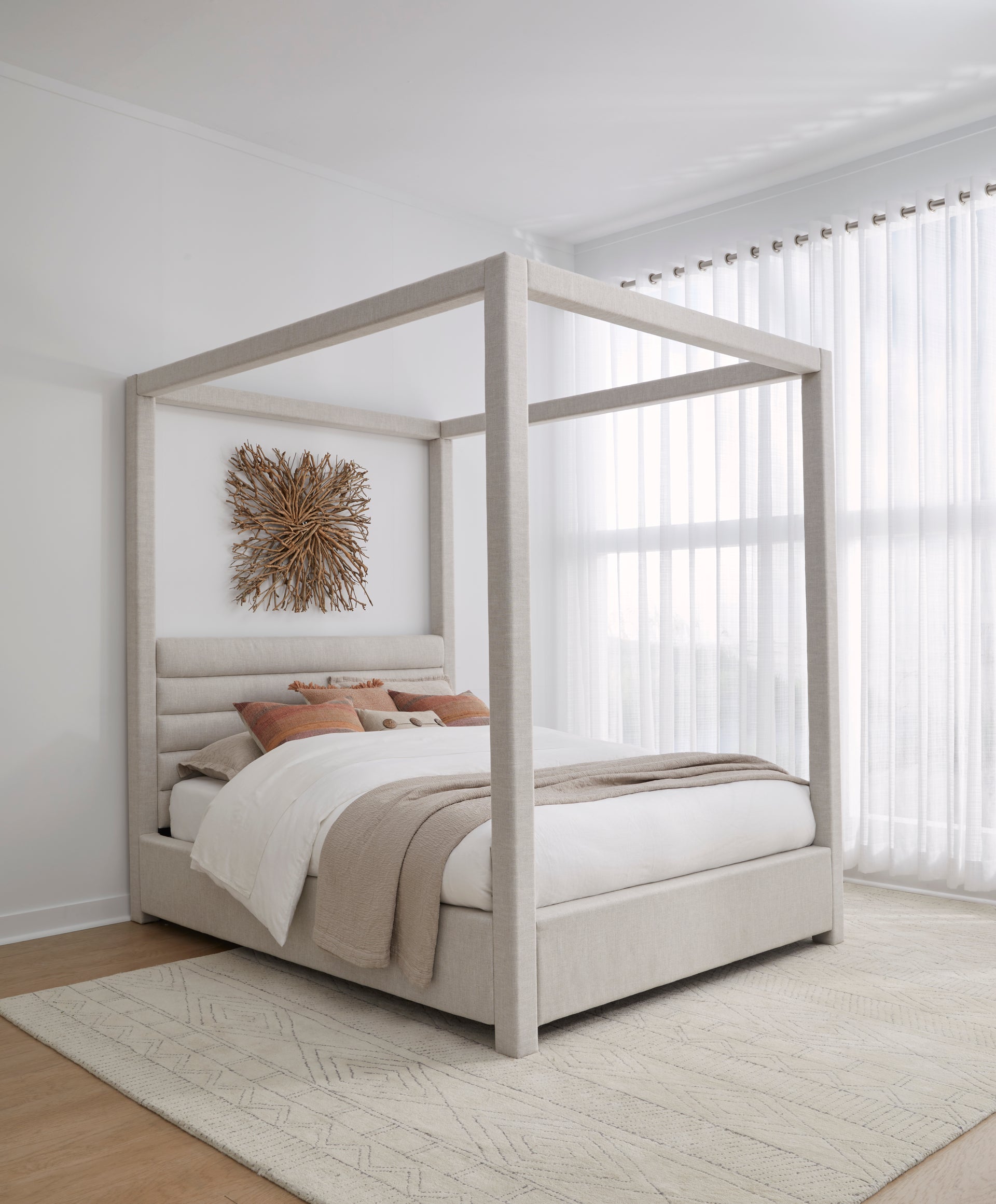 Rockford Upholstered Canopy Bed in Turtle Dove Linen - What A Room