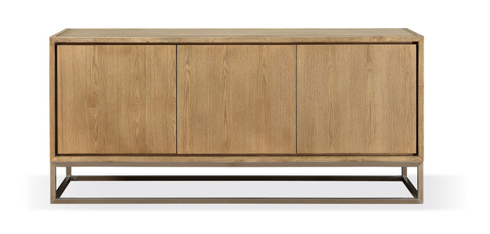 One Modern Coastal Metal Base Sideboard in White Oak and Brushed Stainless Steel - What A Room