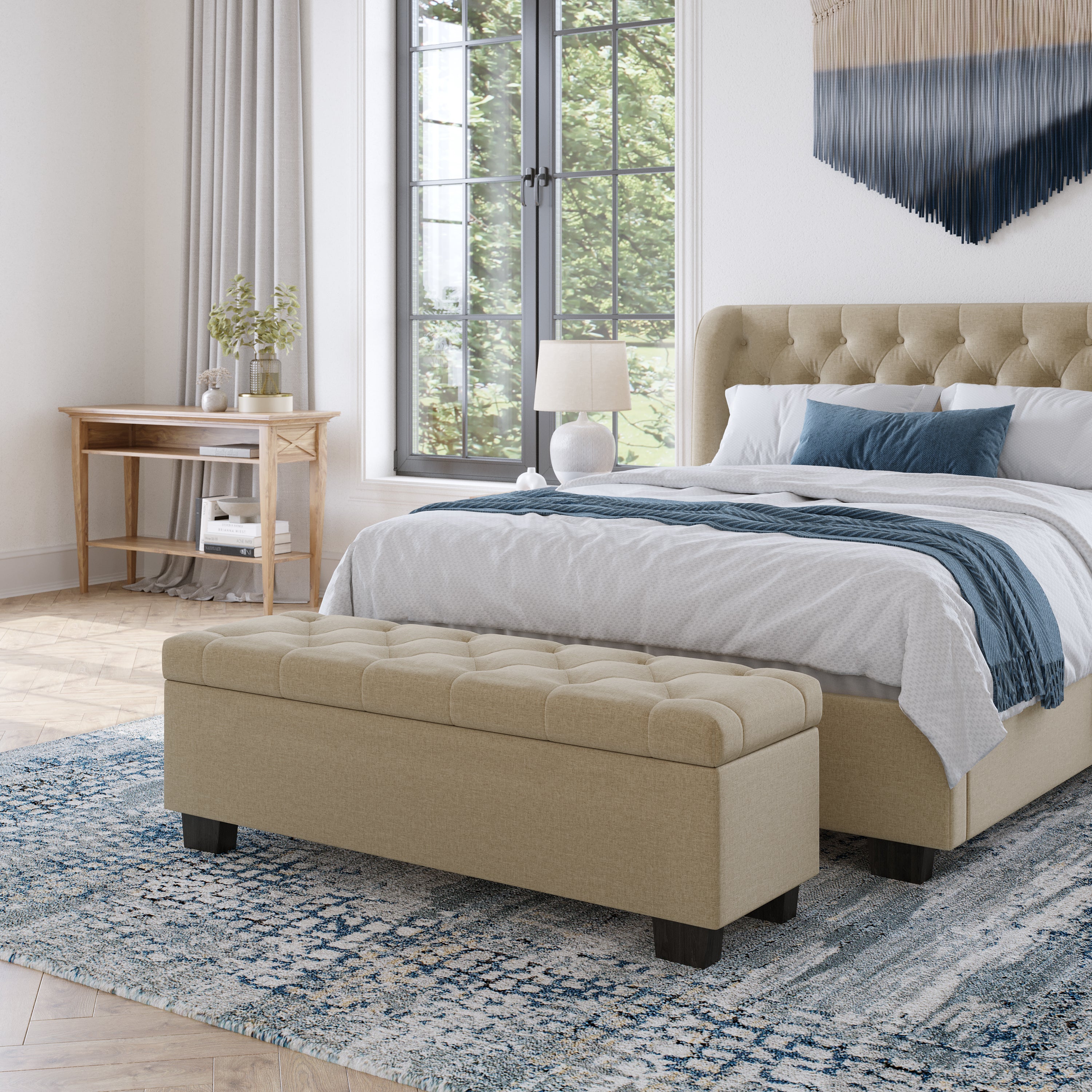 Levi Tufted Storage Bench in Toast Linen - What A Room