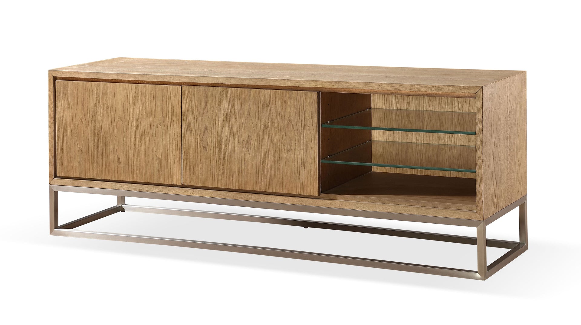 One Coastal Modern 74 inch TV Console in Brushed Stainless Steel and Bisque - What A Room