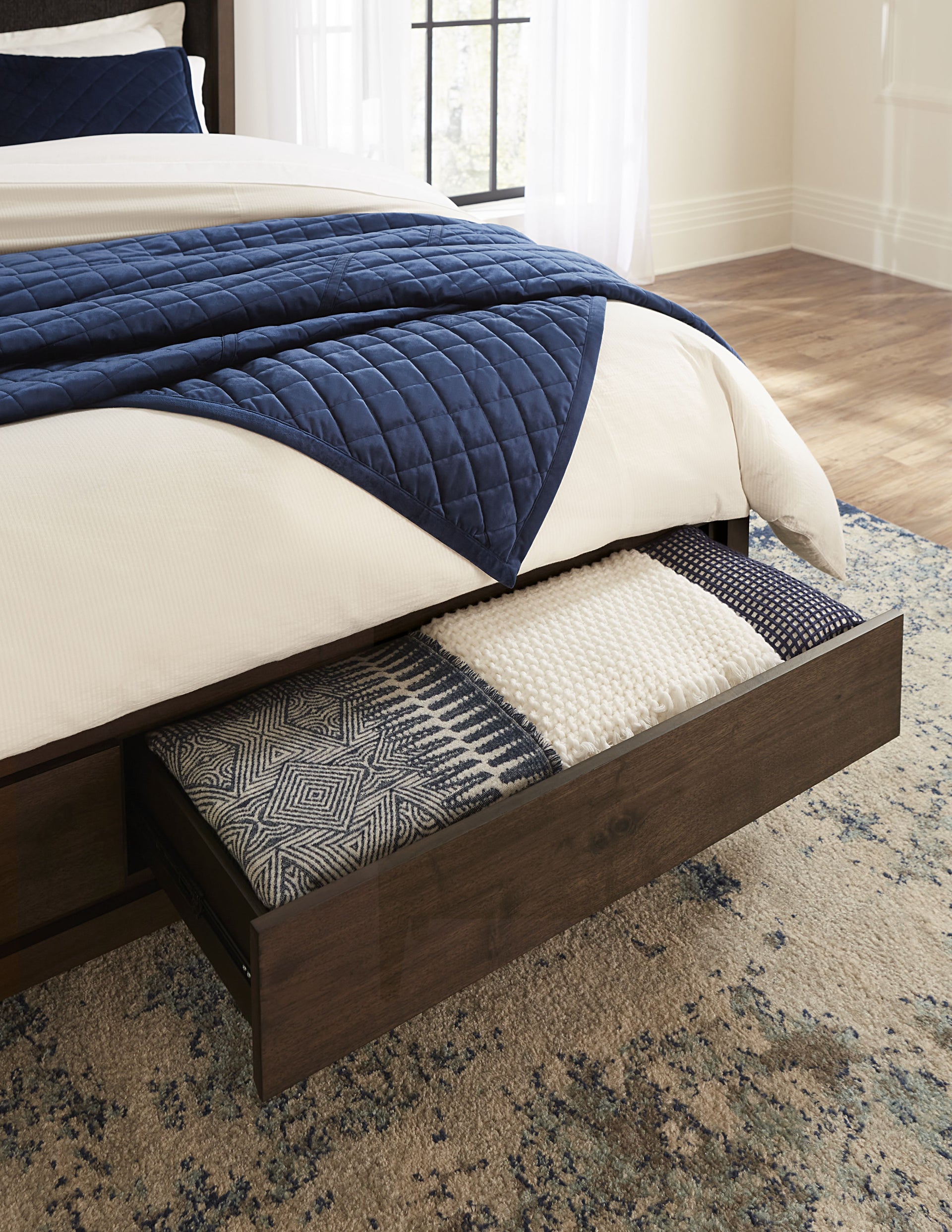 Boracay Upholstered Wingback Storage Bed in Wild Oats Brown - What A Room