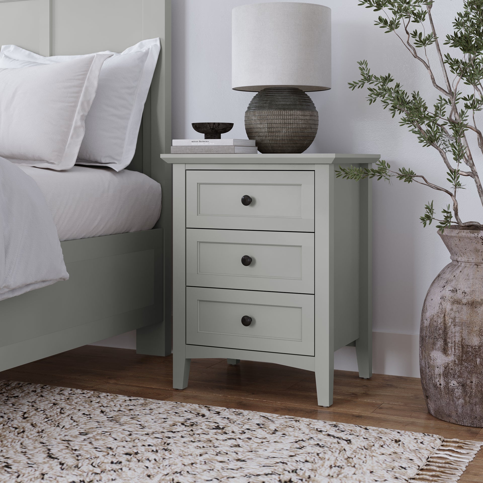 Grace Three Drawer Nightstand in Elephant Grey - What A Room