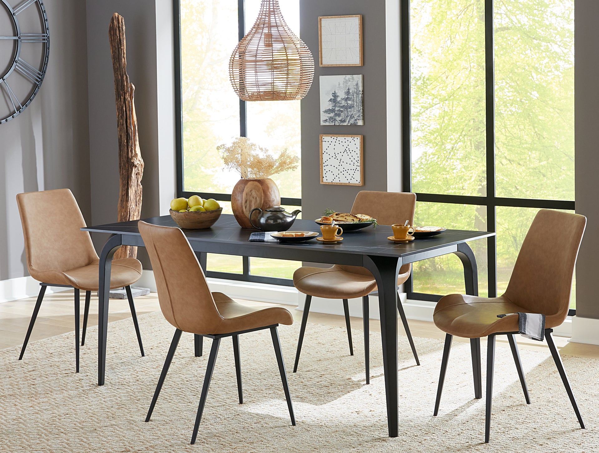 Nicoya Stone Top Rectangular Dining Table in Black Stone and Black Metal - What A Room