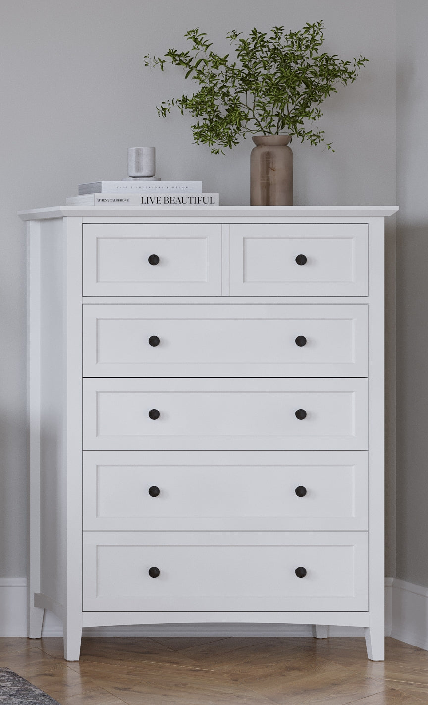 Grace Five Drawer Chest in Snowfall White - What A Room