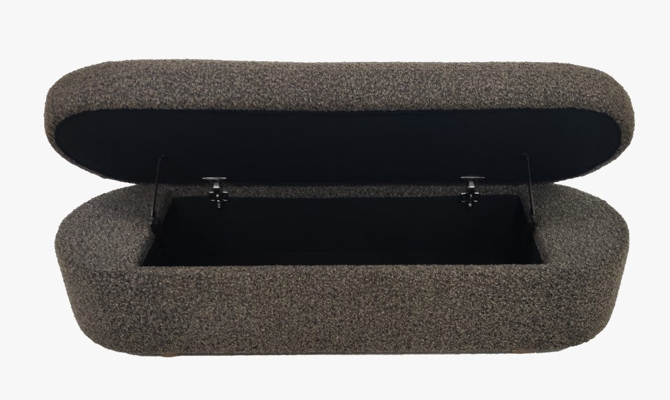 Kiki Upholstered Hinged Storage Bench in Pumpernickel Boucle - What A Room