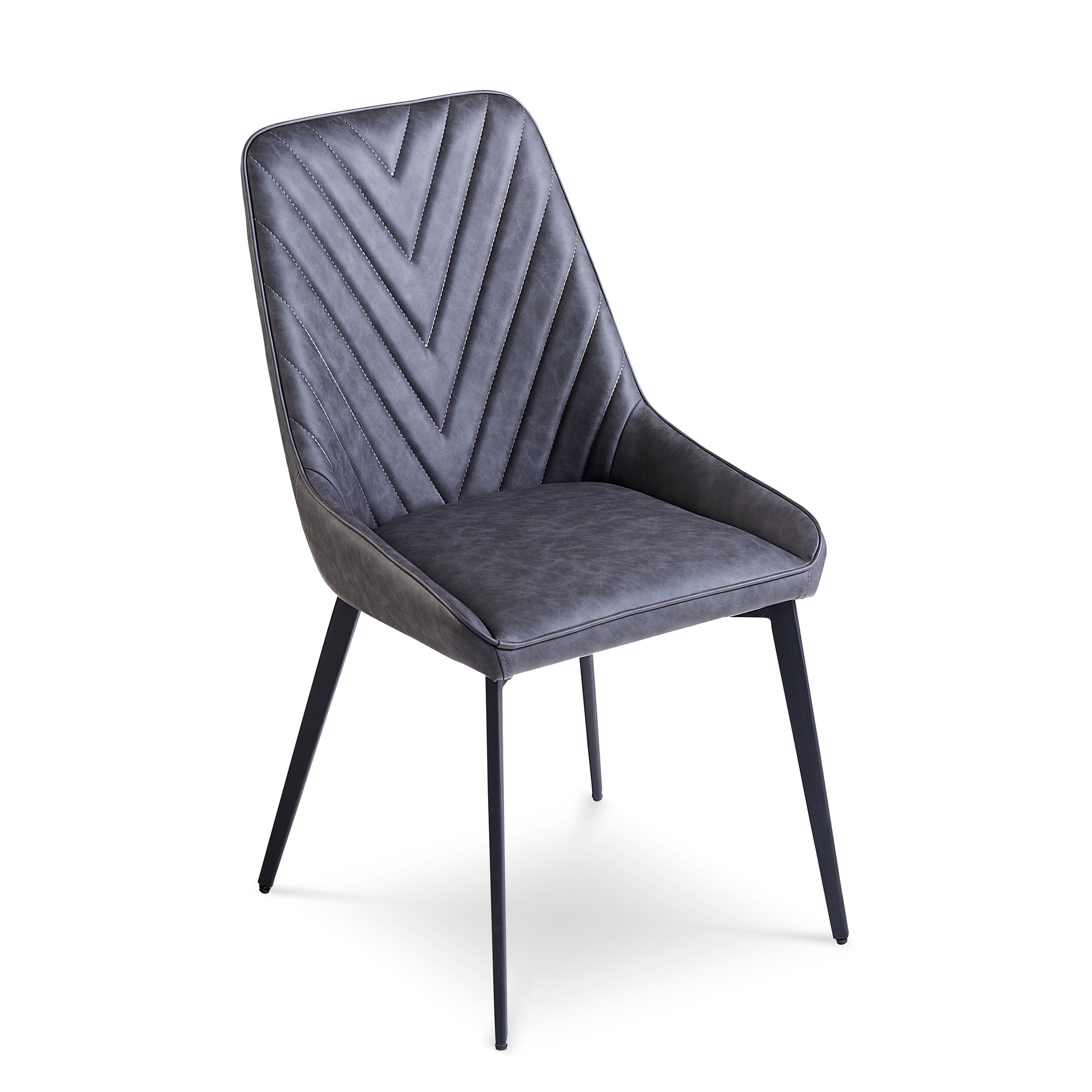 Lucia Metal Leg Upholstered Dining Chair in Charcoal Synthetic Leather (Set of 2) - What A Room