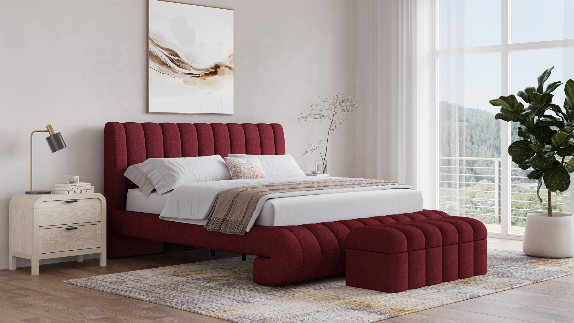 Savage Maximalist Upholstered Bed in Ruby Chenille - What A Room