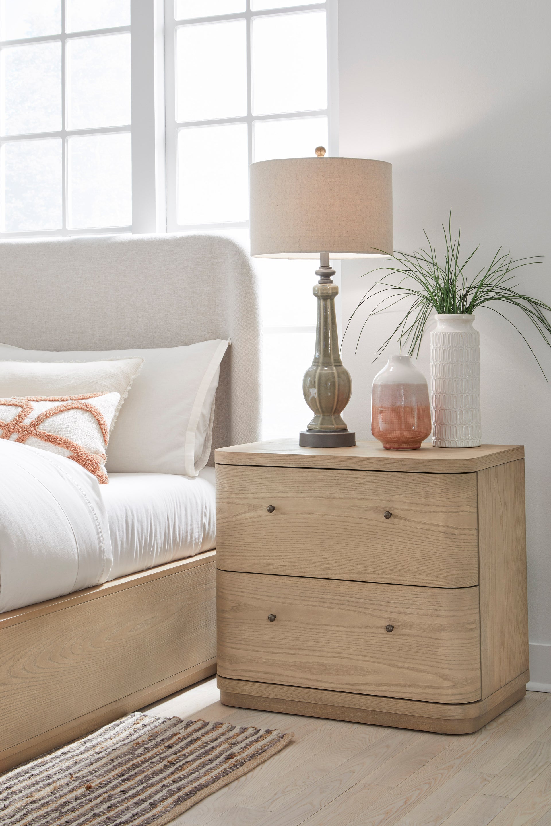 Penny Two Drawer White Ash Nightstand in Buff Cream - What A Room