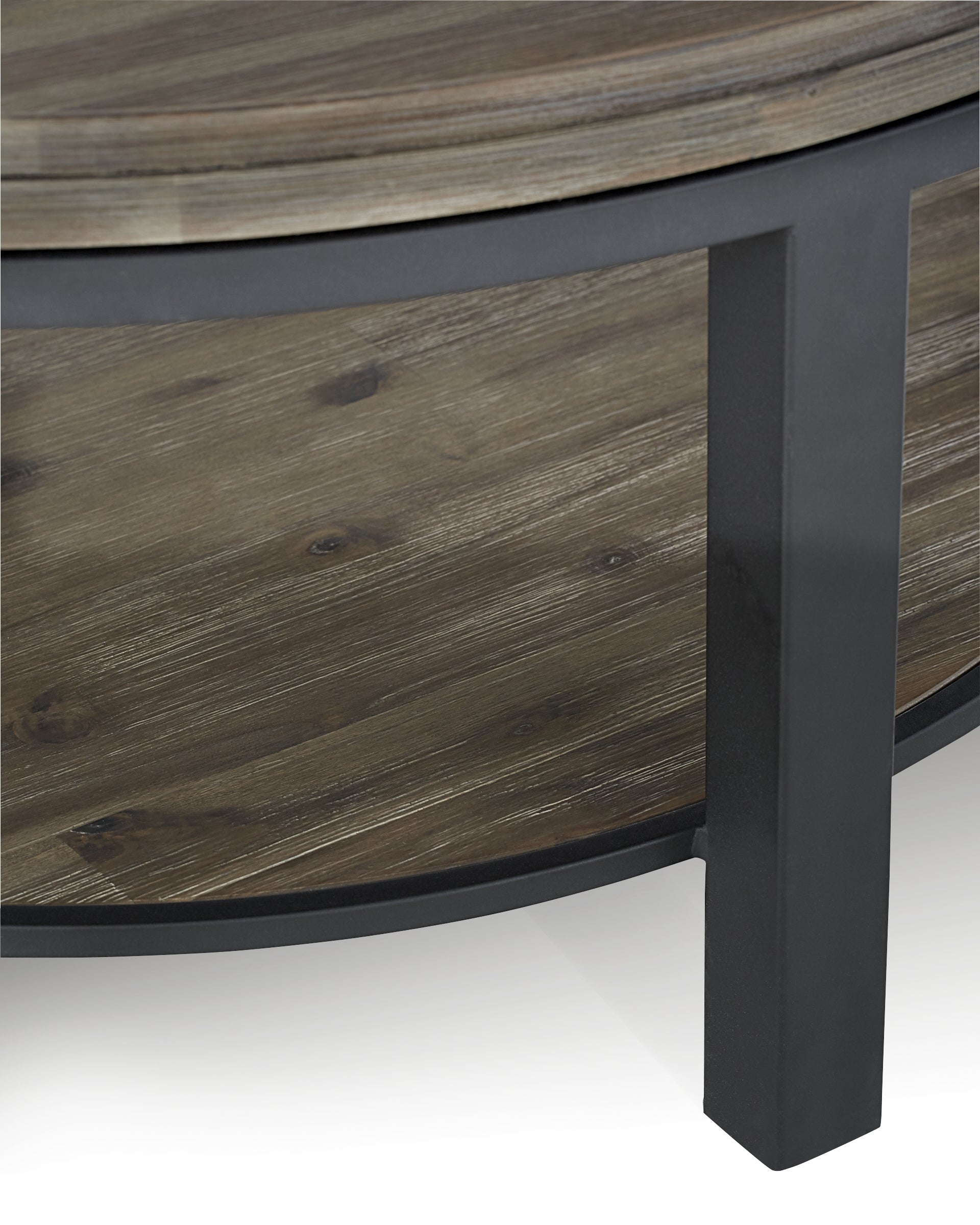 Canyon Solid Wood and Metal Round Coffee Table in Washed Grey - What A Room