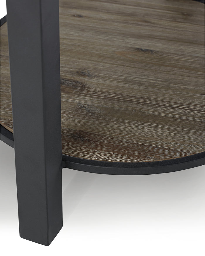 Canyon Solid Wood and Metal Round End Table in Washed Grey - What A Room
