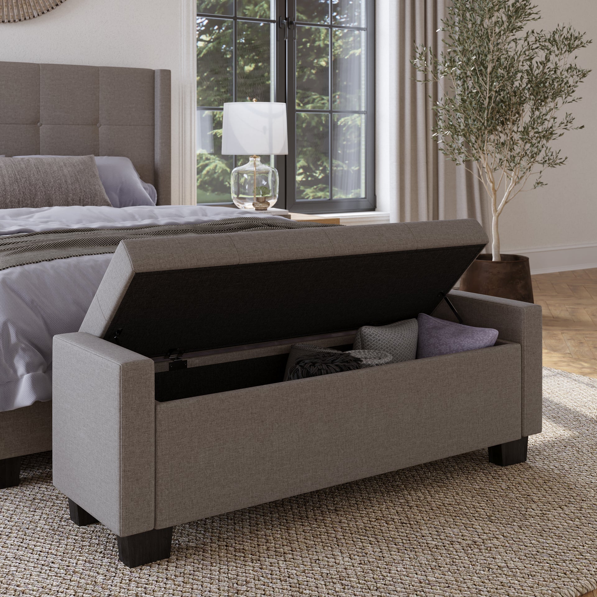 Madeleine Tufted Storage Bench in Dolphin Linen - What A Room