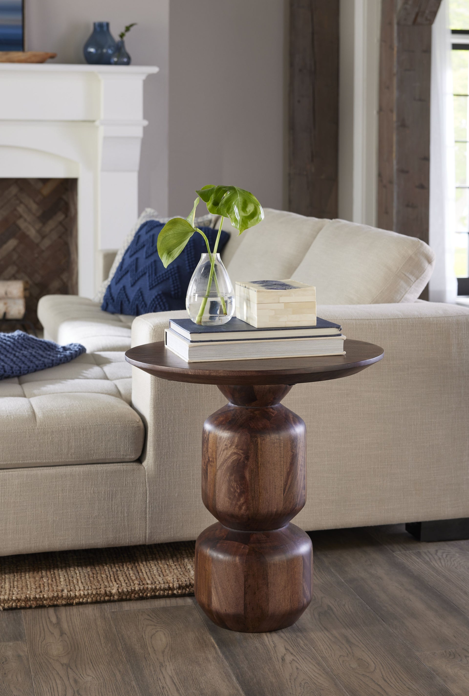 Virton Solid Wood Round End Table in Smoked Brown - What A Room