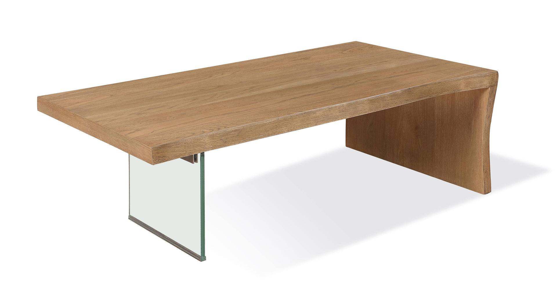 One Live-Edge White Oak and Glass Coffee Table in Bisque - What A Room