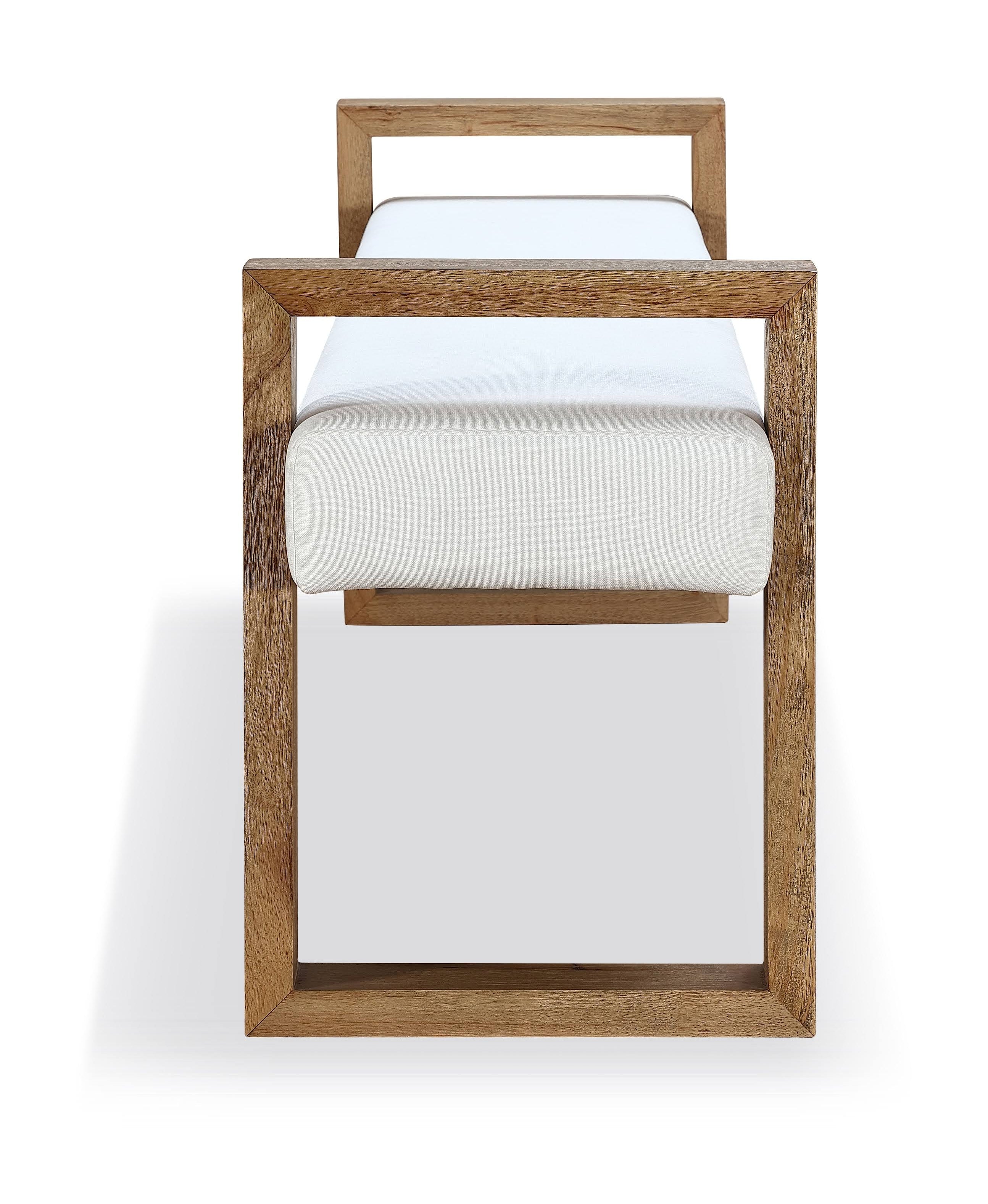 One Modern Coastal Sled Leg Upholstered Dining Bench in White Pearl and Bisque - What A Room