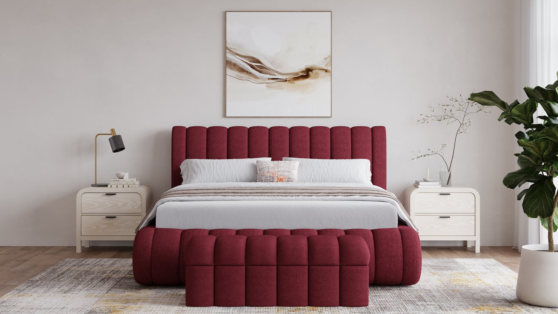 Savage Maximalist Upholstered Bed in Ruby Chenille - What A Room