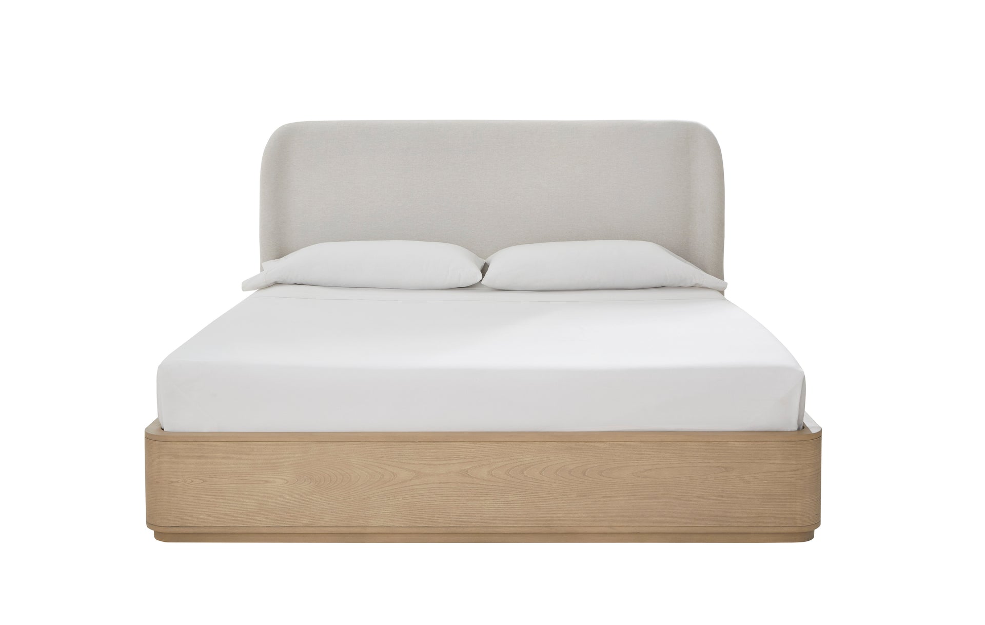 Penny Upholstered Platform Bed in Buff Cream Ash and Oatmeal Linen - What A Room