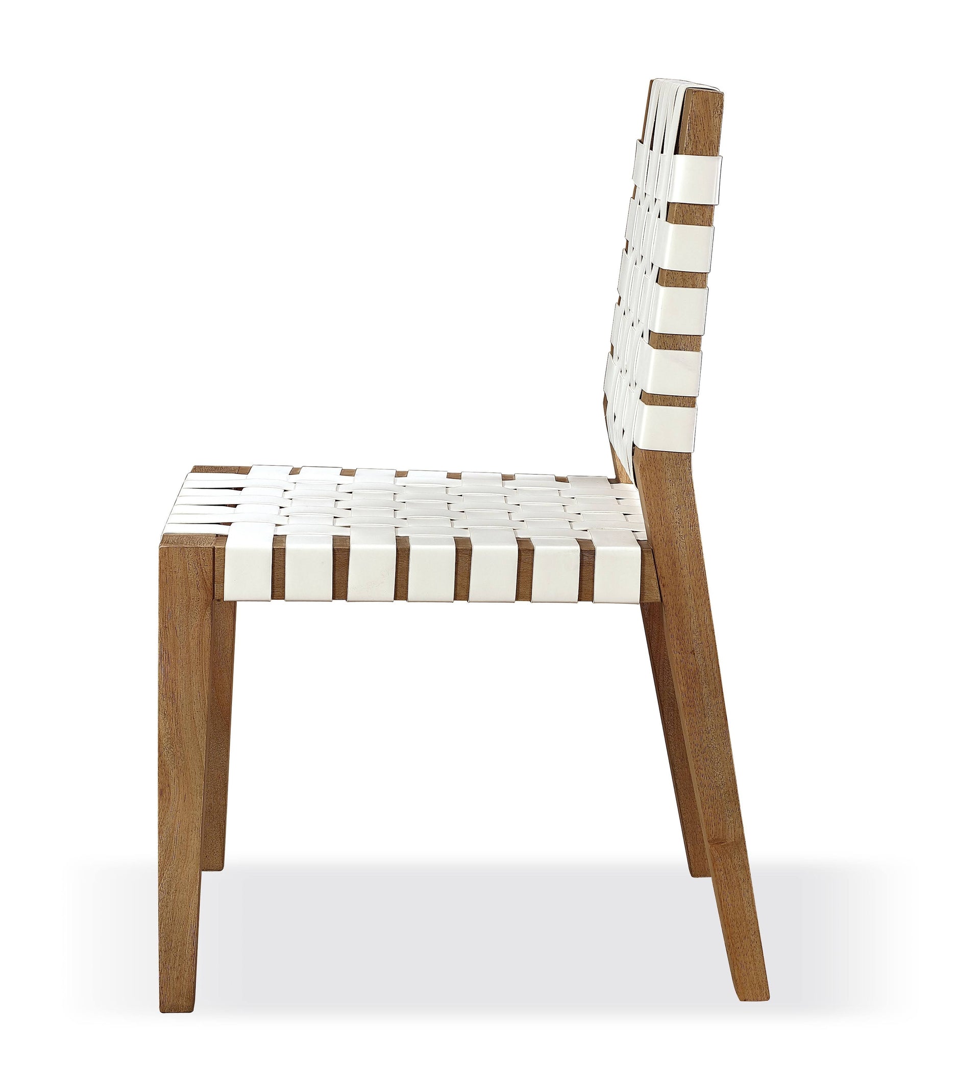 One Woven Leather and Solid Wood Dining Side Chair in White and Bisque (Set of 2) - What A Room