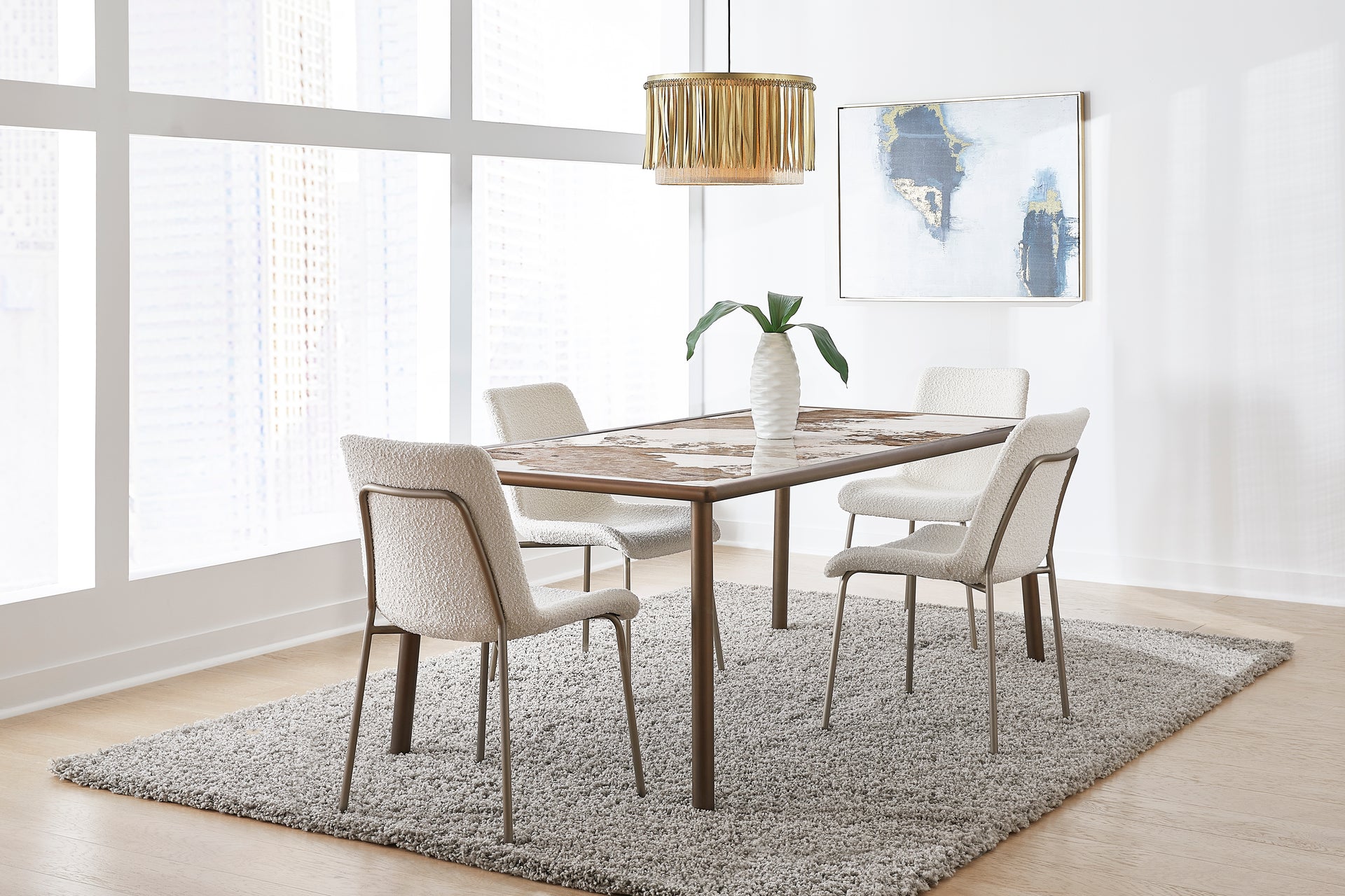 Tulum Stone Top Dining Table with Bronze Metal Base - What A Room