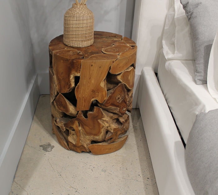 One Teak Slice Round End Table in Warm Teak - What A Room