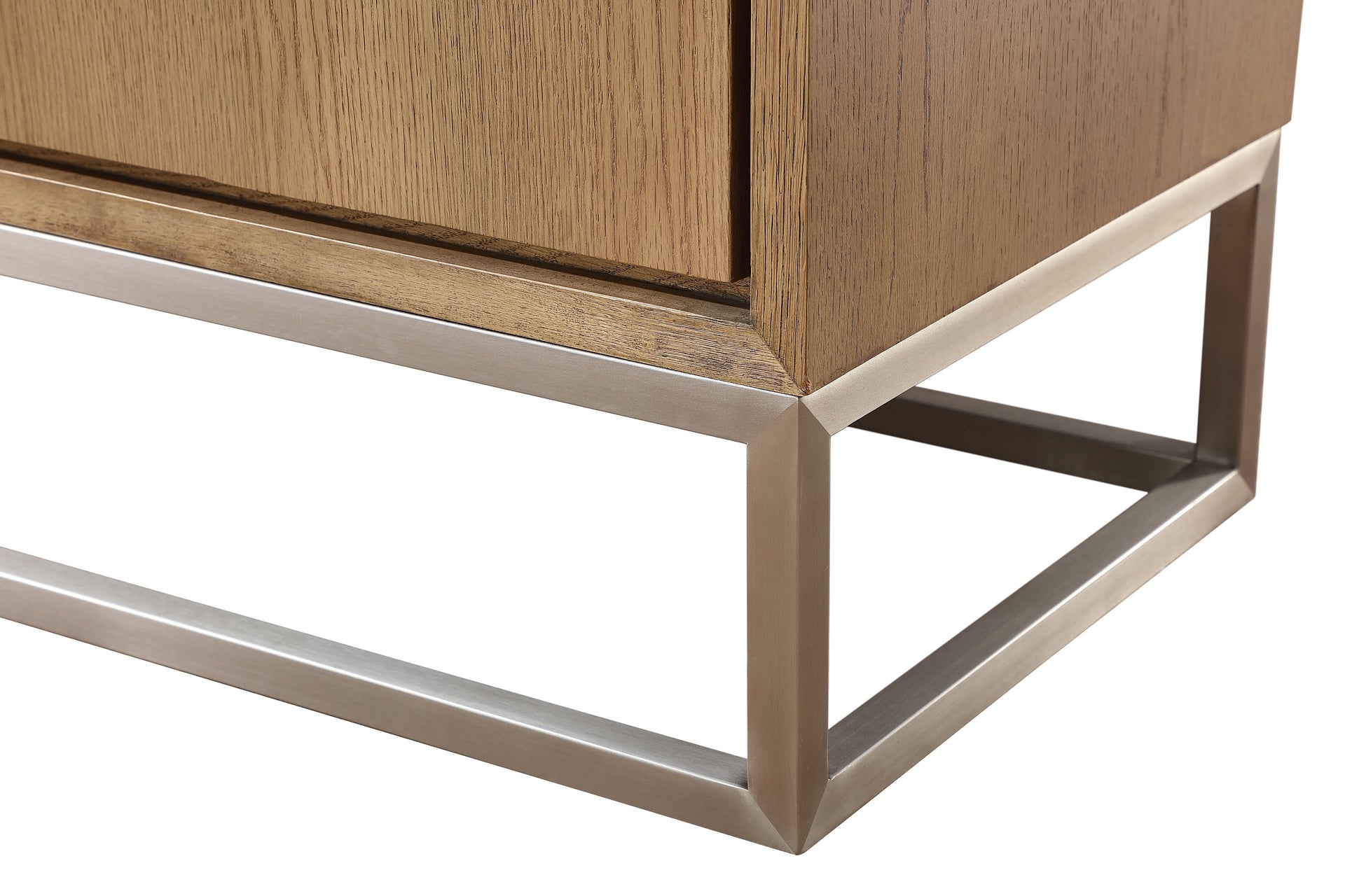 One Modern Coastal Metal Base Sideboard in White Oak and Brushed Stainless Steel - What A Room