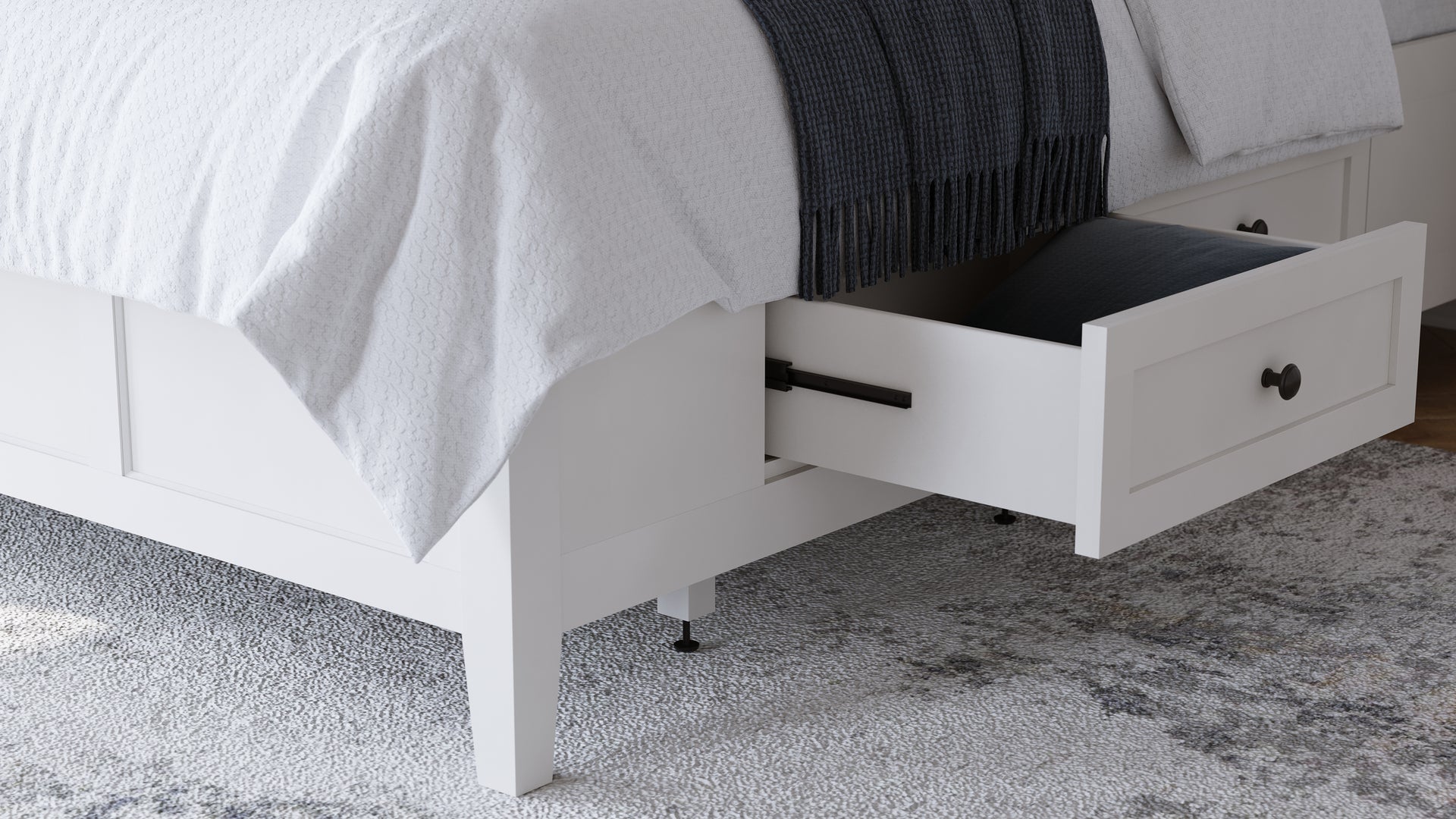 Grace Four Drawer Platform Storage Bed in Snowfall White - What A Room