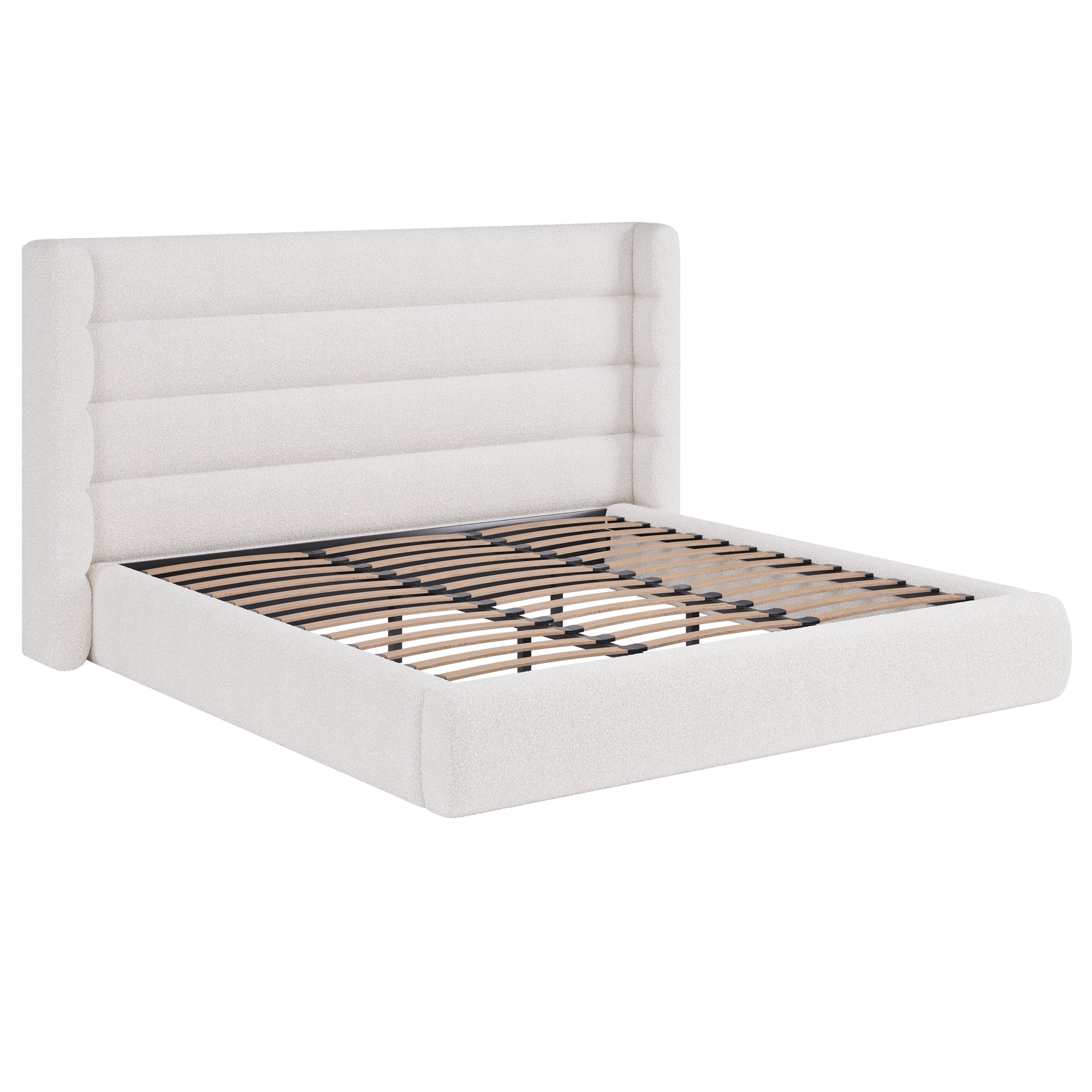 Frank Upholstered Wingback Platform Bed in Cottage Cheese Boucle - What A Room