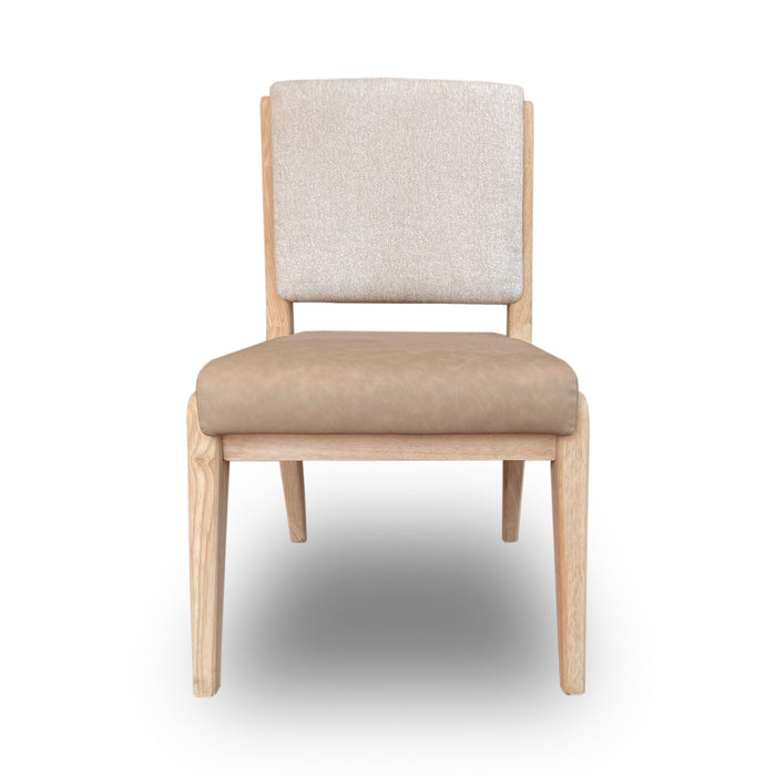 Zinnia Upholstered Dining Chair in White Sand, Buttermilk Leather and Dune Chenille (Set of 2) - What A Room