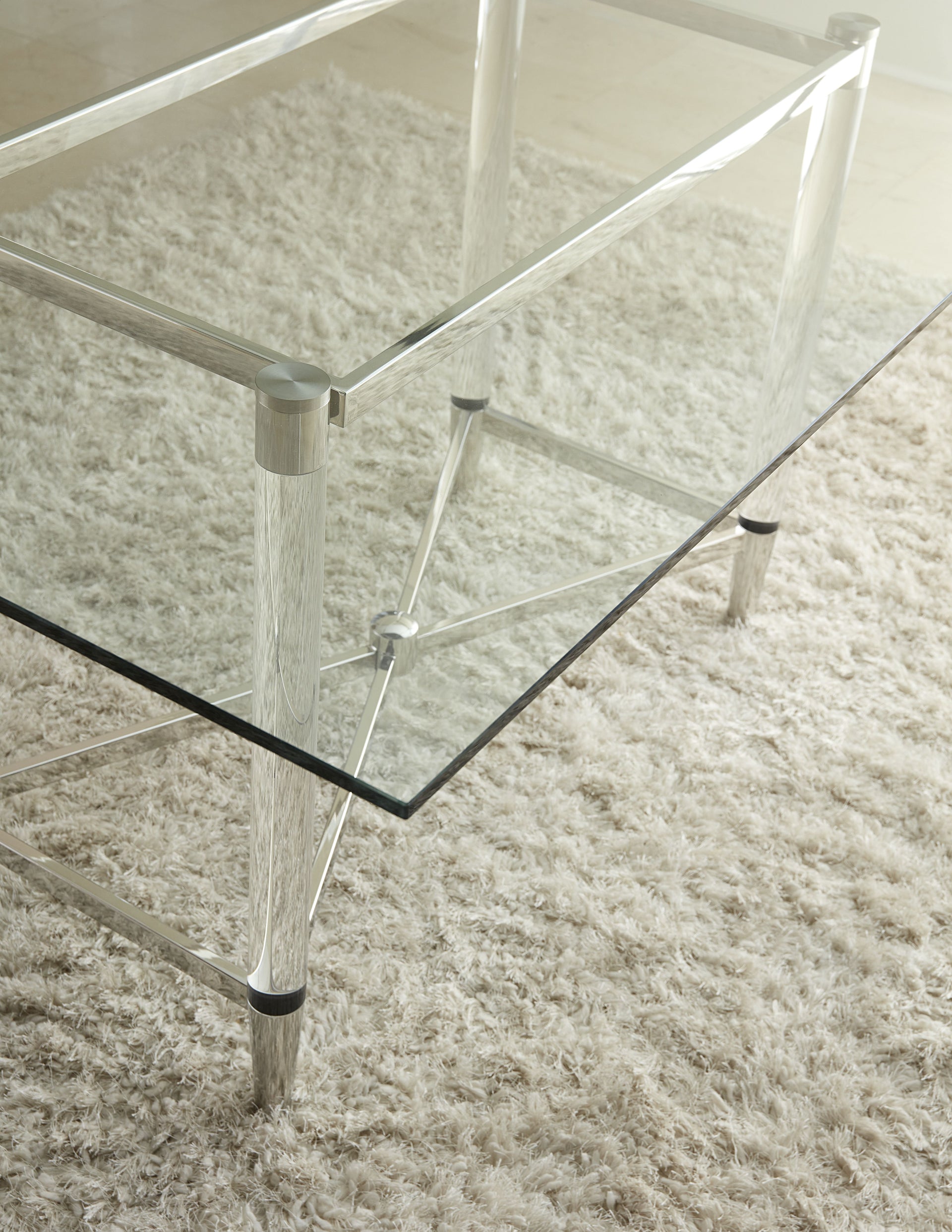 Marilyn Glass Top Dining Table in Polished Stainless Steel and Clear Acrylic - What A Room